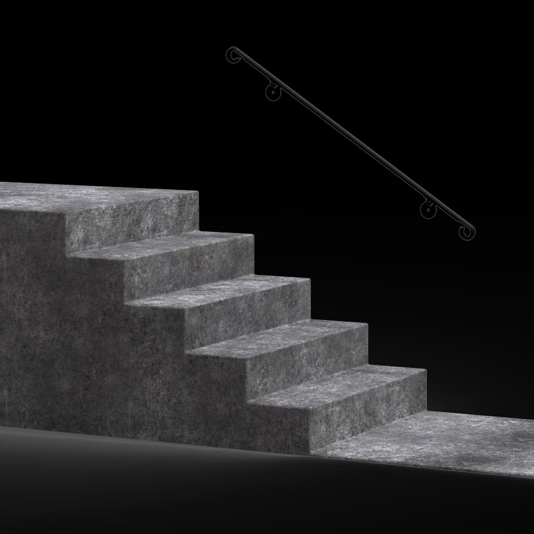 Custom Length Wrought Iron Wall Mounted Handrail Over 93″ for Stairways