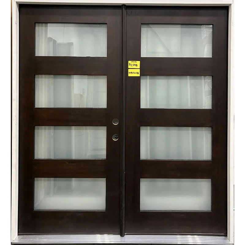 6/0 x 6/8 Modern 4-Lite Frosted Prefinished Mahogany Double Door LH