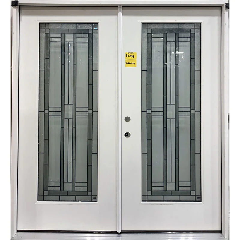 6/0 x 6/8 Full Lite Deco Glass Unfinished Fiberglass Double Door RH