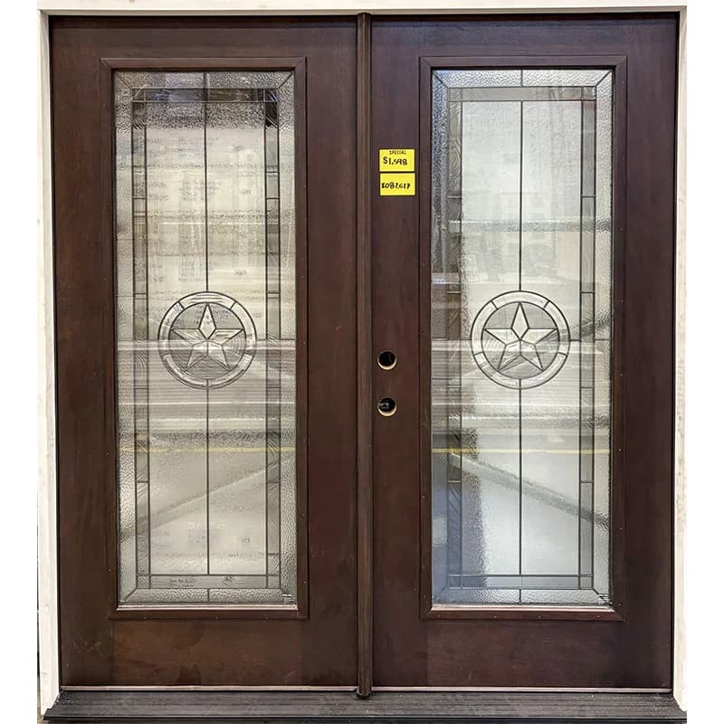 6/0 x 6/8 Full Lite Texas Star Prefinished Mahogany Double Door RH