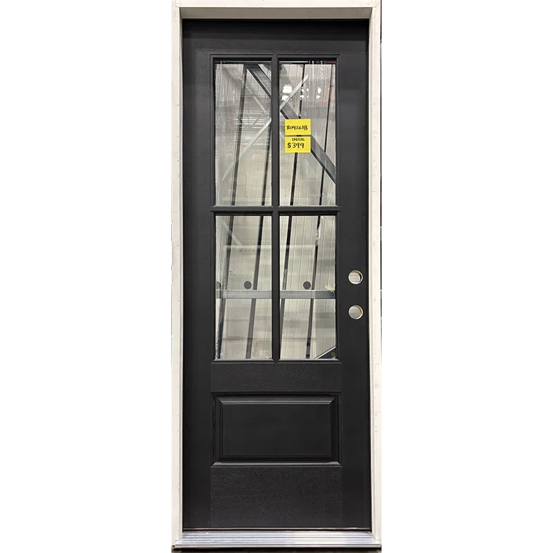 2/6 X 6/8 4-Lite Black Fiberglass Single Door with Primed Jambs LH