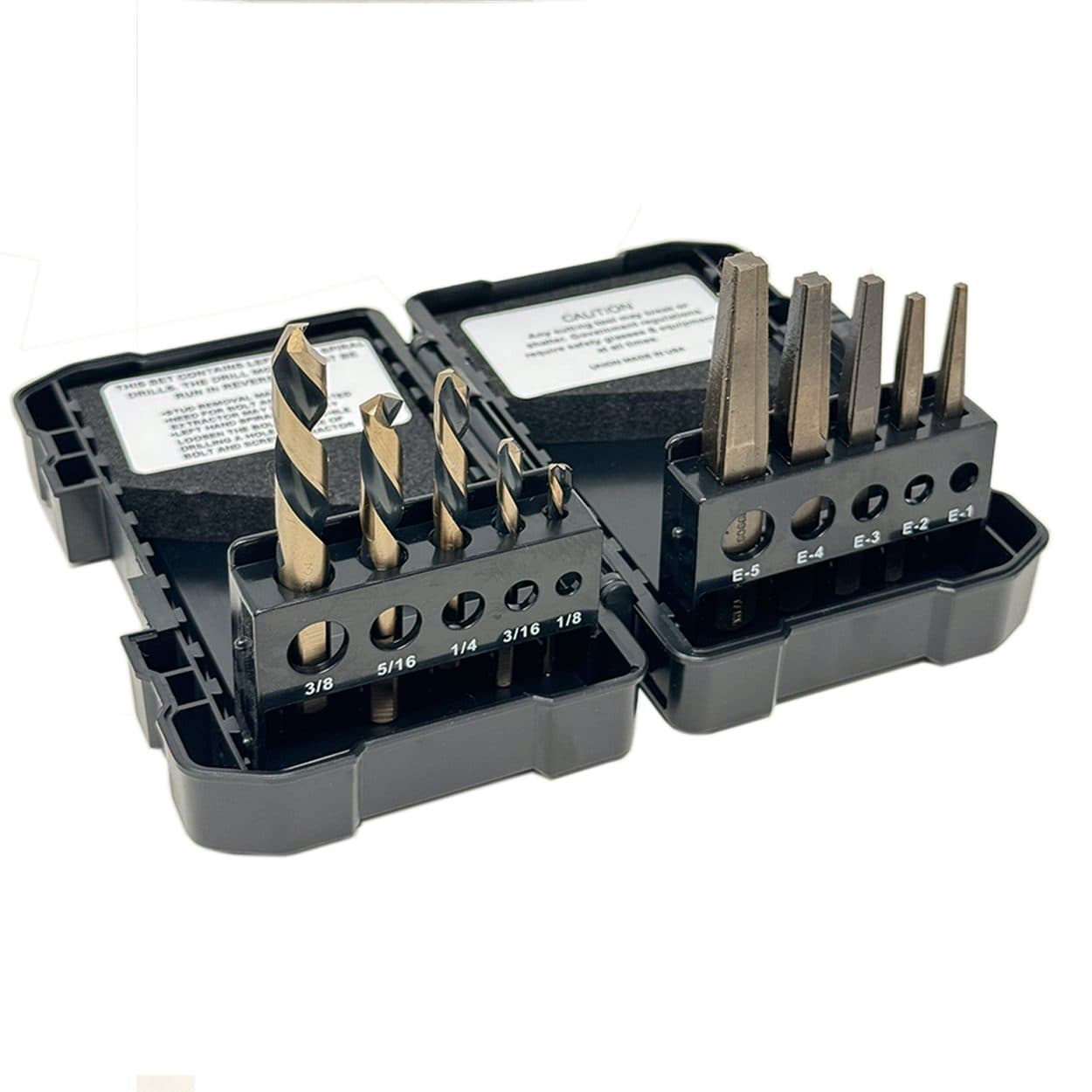 Left-Hand Spiral Drill Bits and Square Style Extractors Set