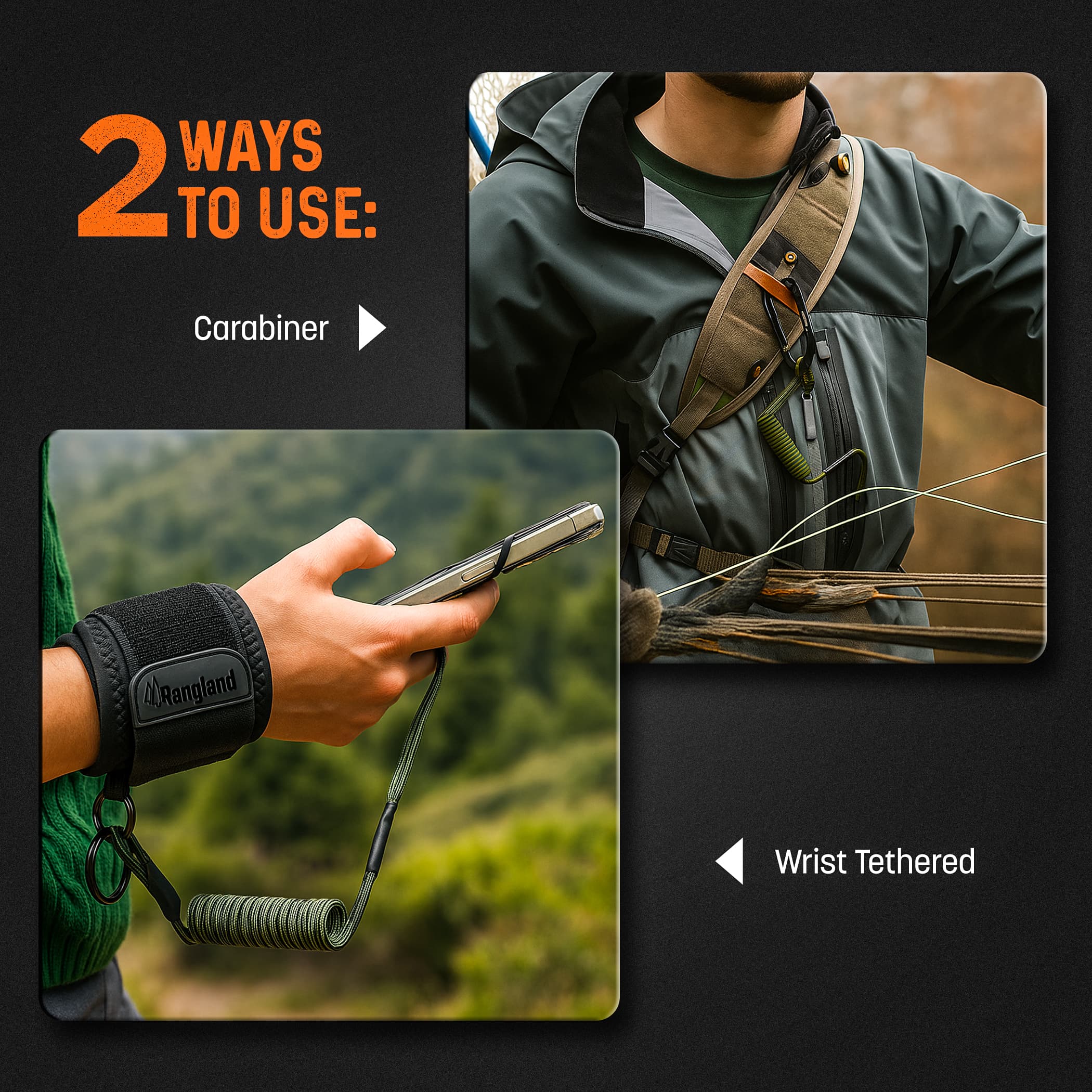 Rangland Phone Tether with Carabiner and Wrist Strap – Green - thumbnail 6