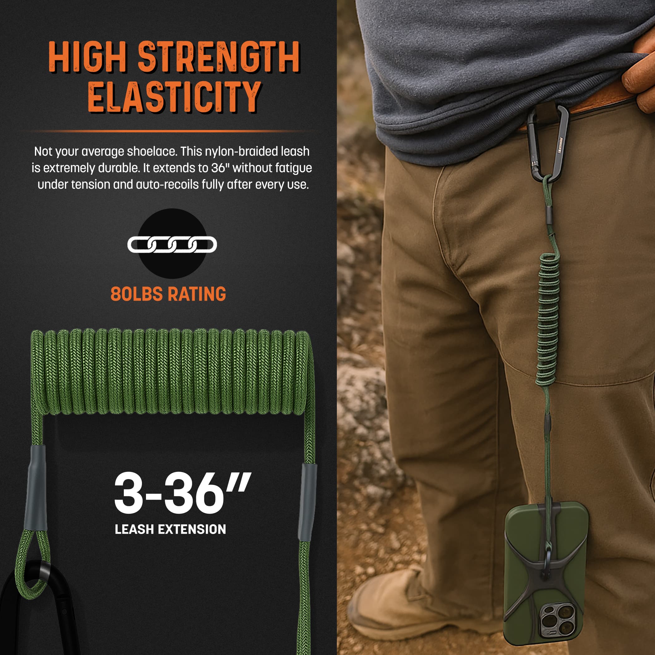 Rangland Phone Tether with Carabiner and Wrist Strap – Green - thumbnail 3