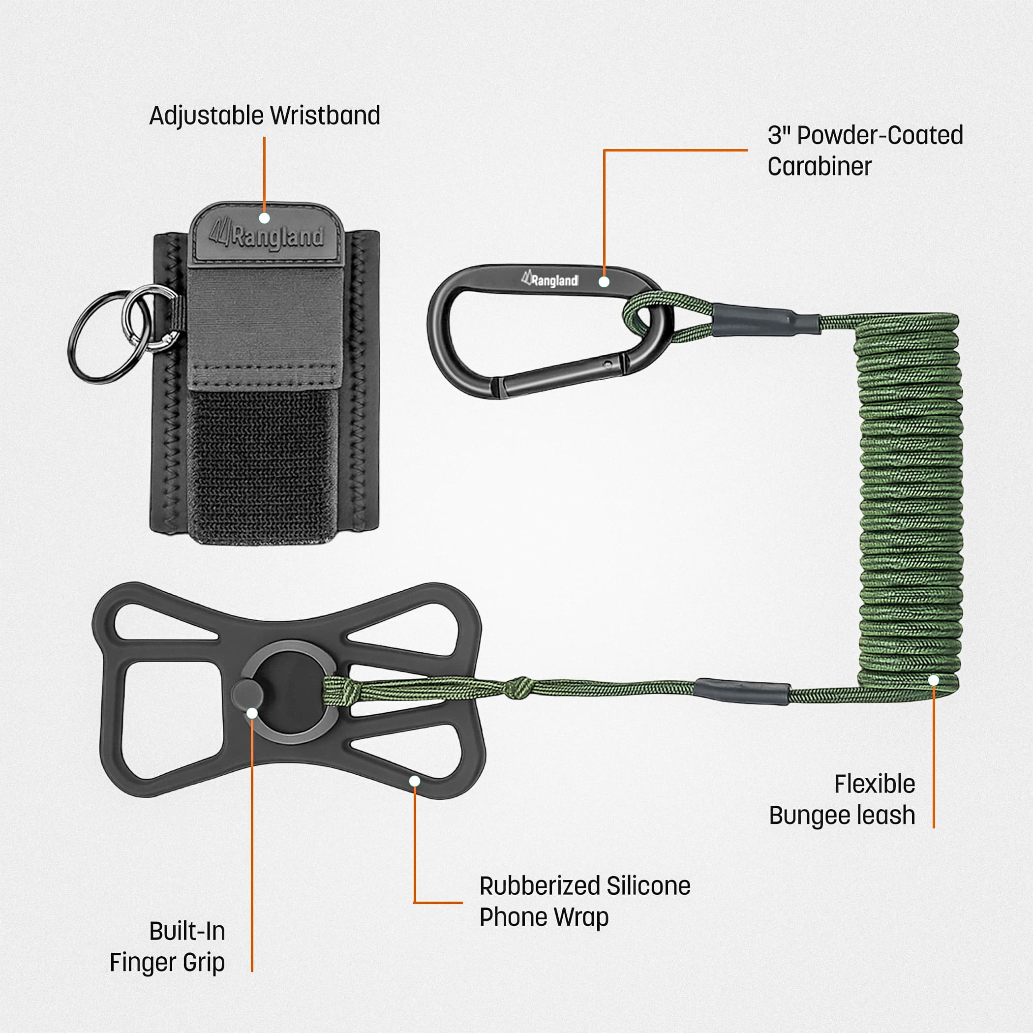 Rangland Phone Tether with Carabiner and Wrist Strap – Green - thumbnail 7