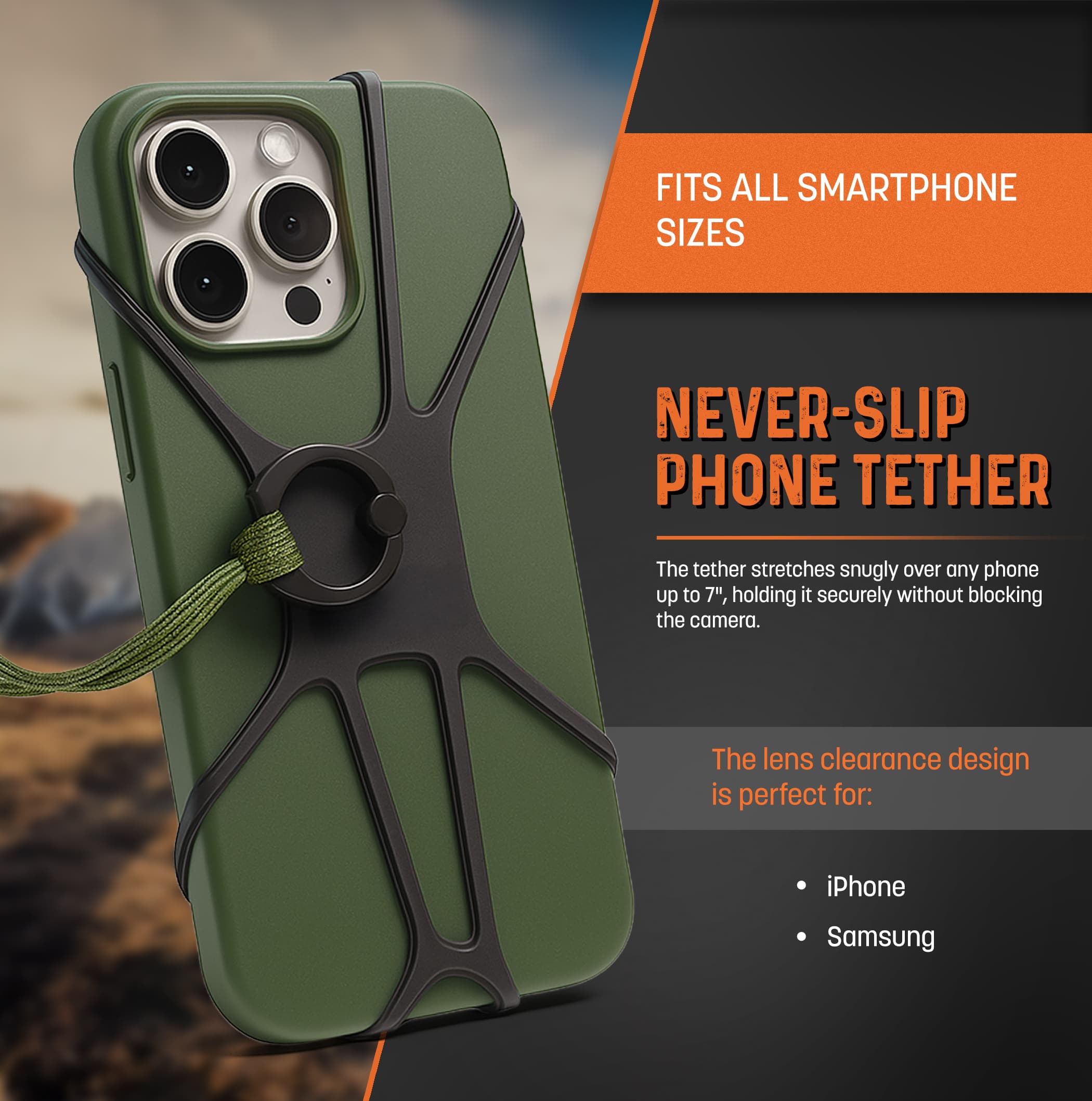 Rangland Phone Tether with Carabiner and Wrist Strap – Green - thumbnail 2