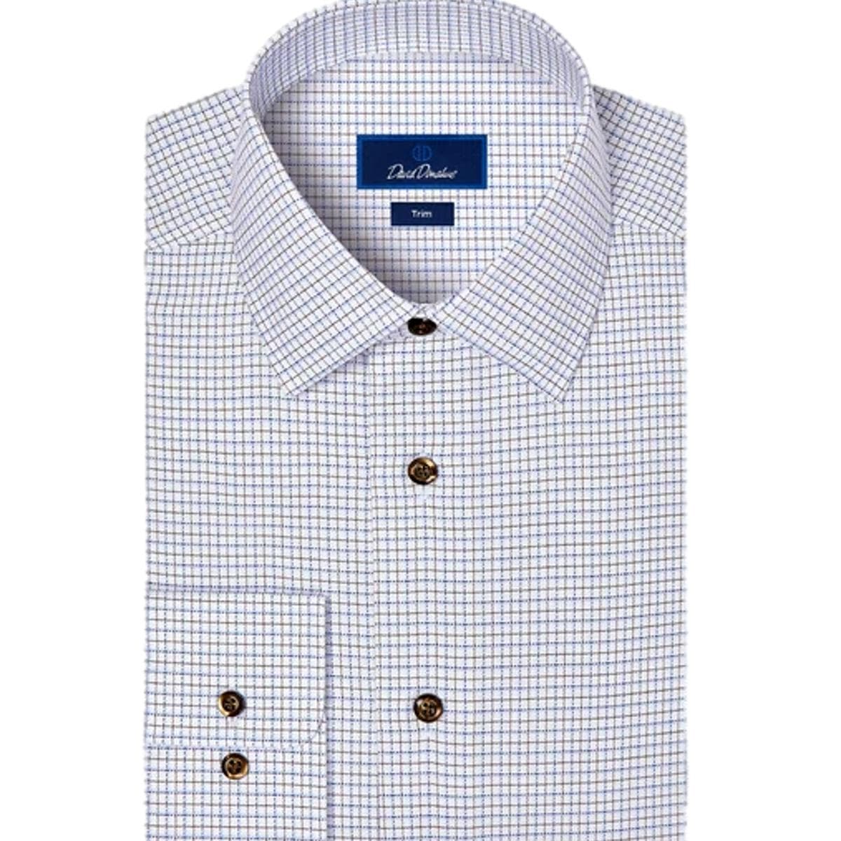 White Ground Cotton Shirt with Blue and Chocolate