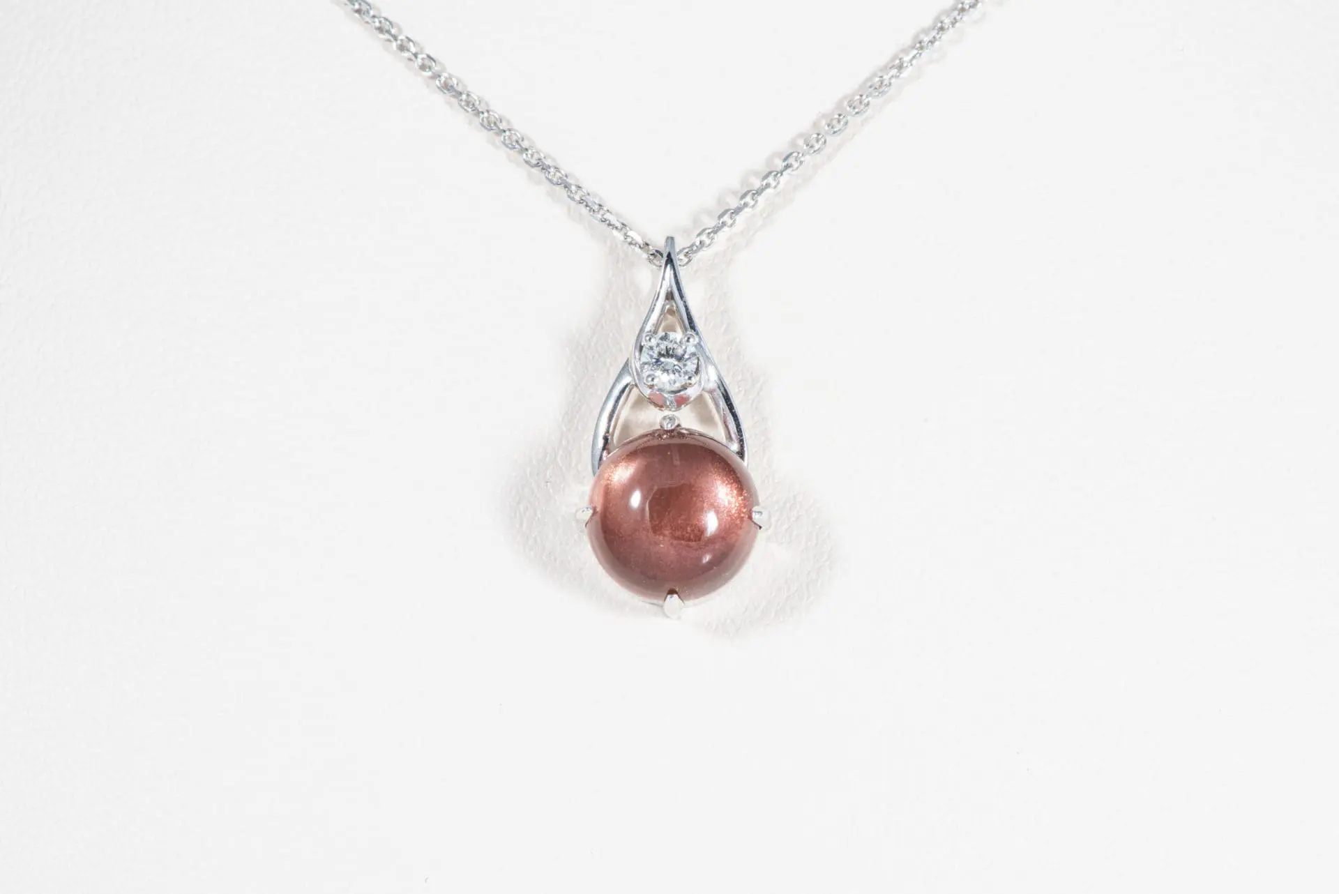 Cabochon Sunstone & Diamond Pendant