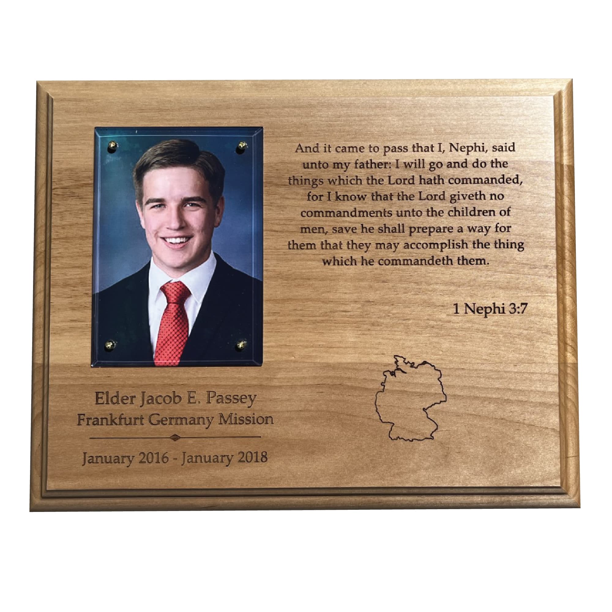 Wood Engraved Missionary Plaque