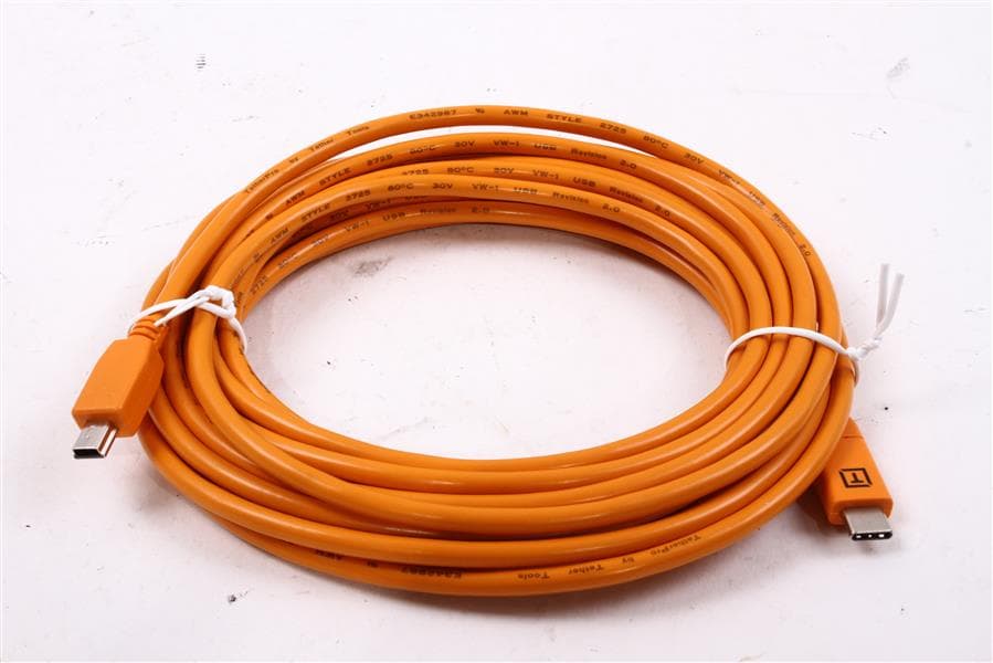 Used Tether Tools TetherPro USB-C to 2.0 Mini-B 5-Pin, 15′ (4.6m), Orange - thumbnail 2