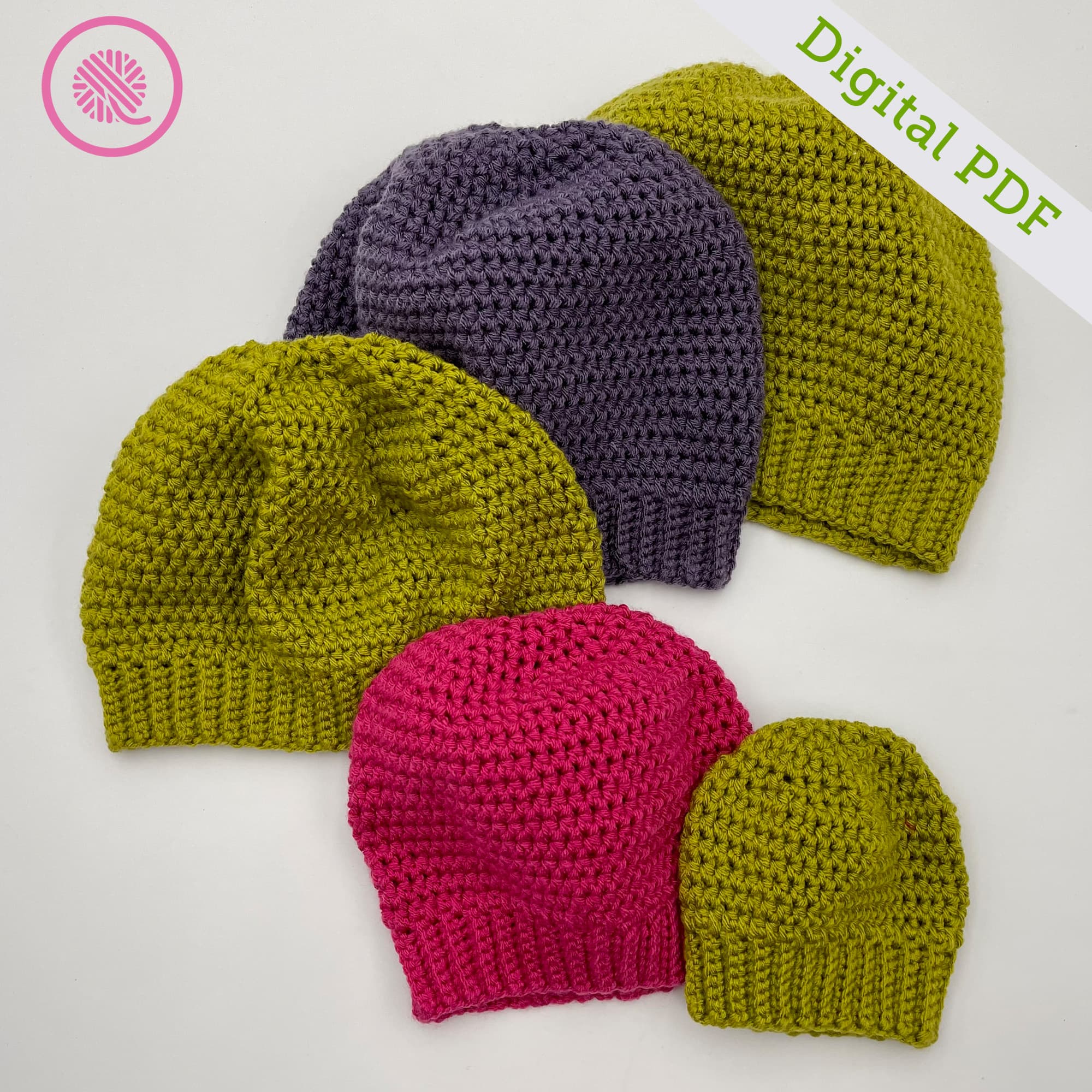 PDF: Crochet Worsted Basic Hats