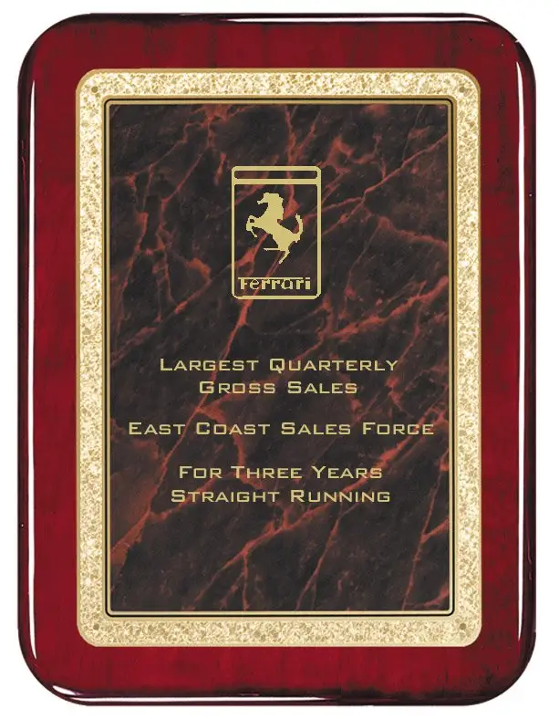 Rounded Rosewood Plaque with Red Marble Plate