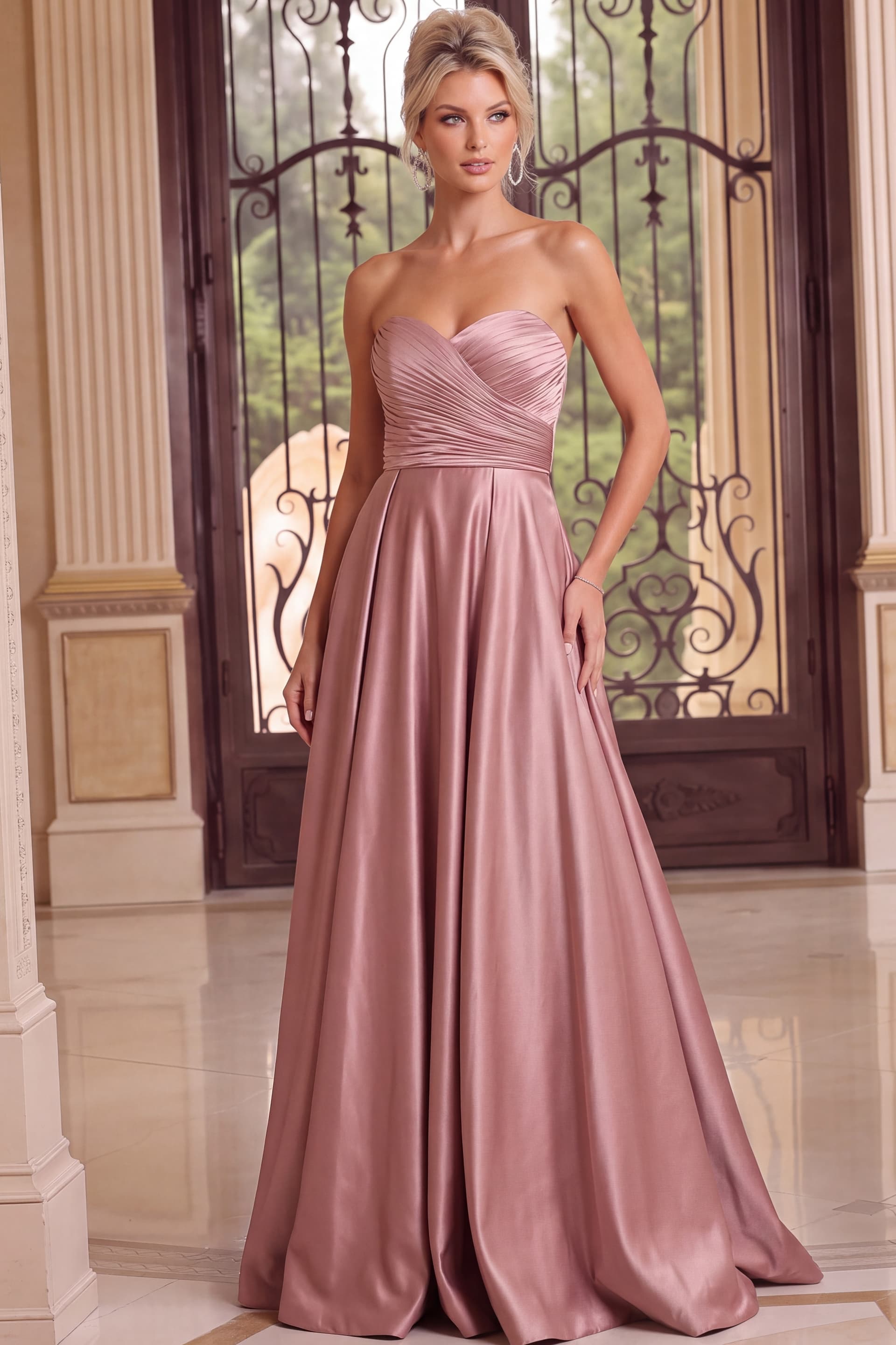 Dusty Rose Strapless Satin A Line Gown 49688 - thumbnail 7