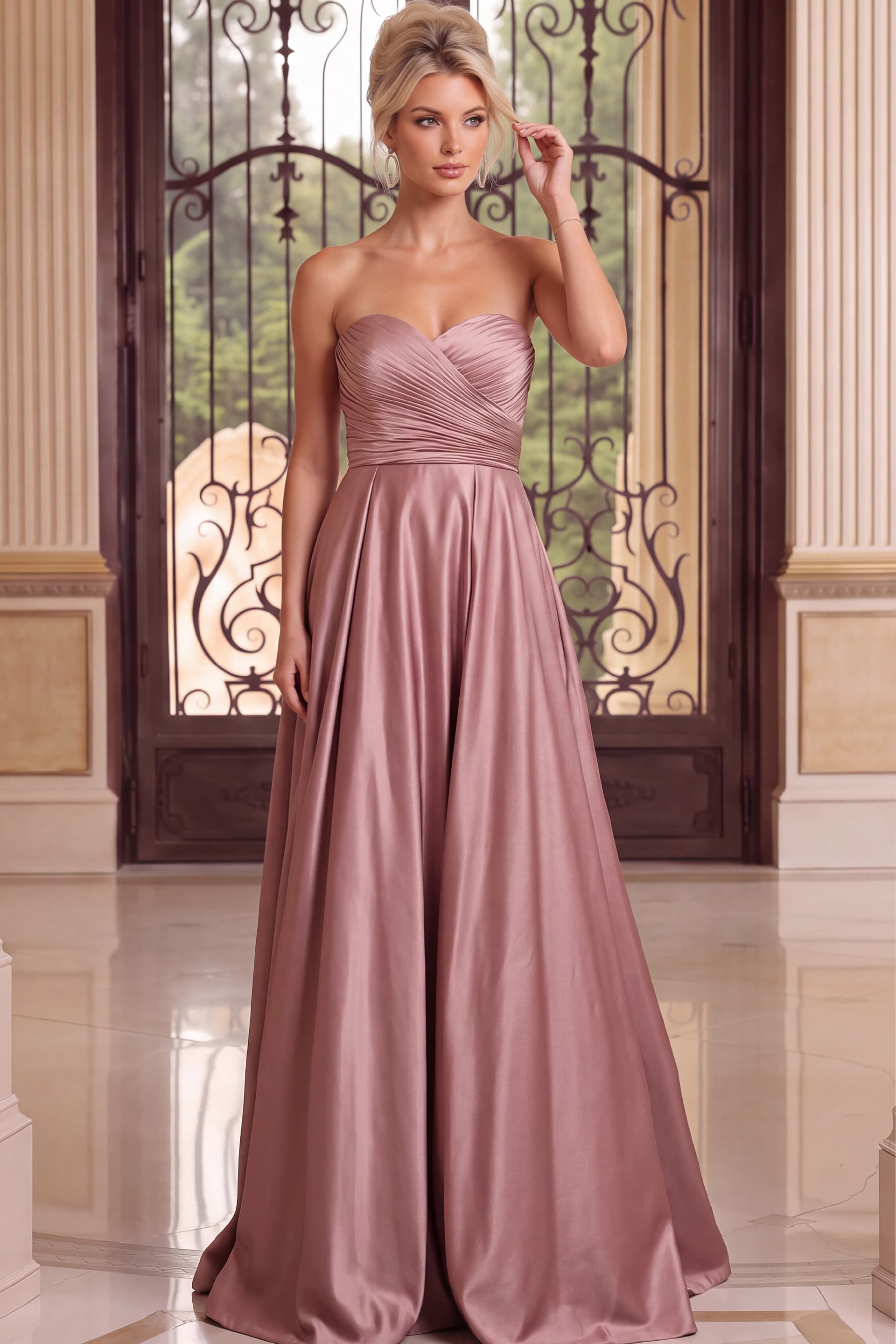 Dusty Rose Strapless Satin A Line Gown 49688 - thumbnail 6