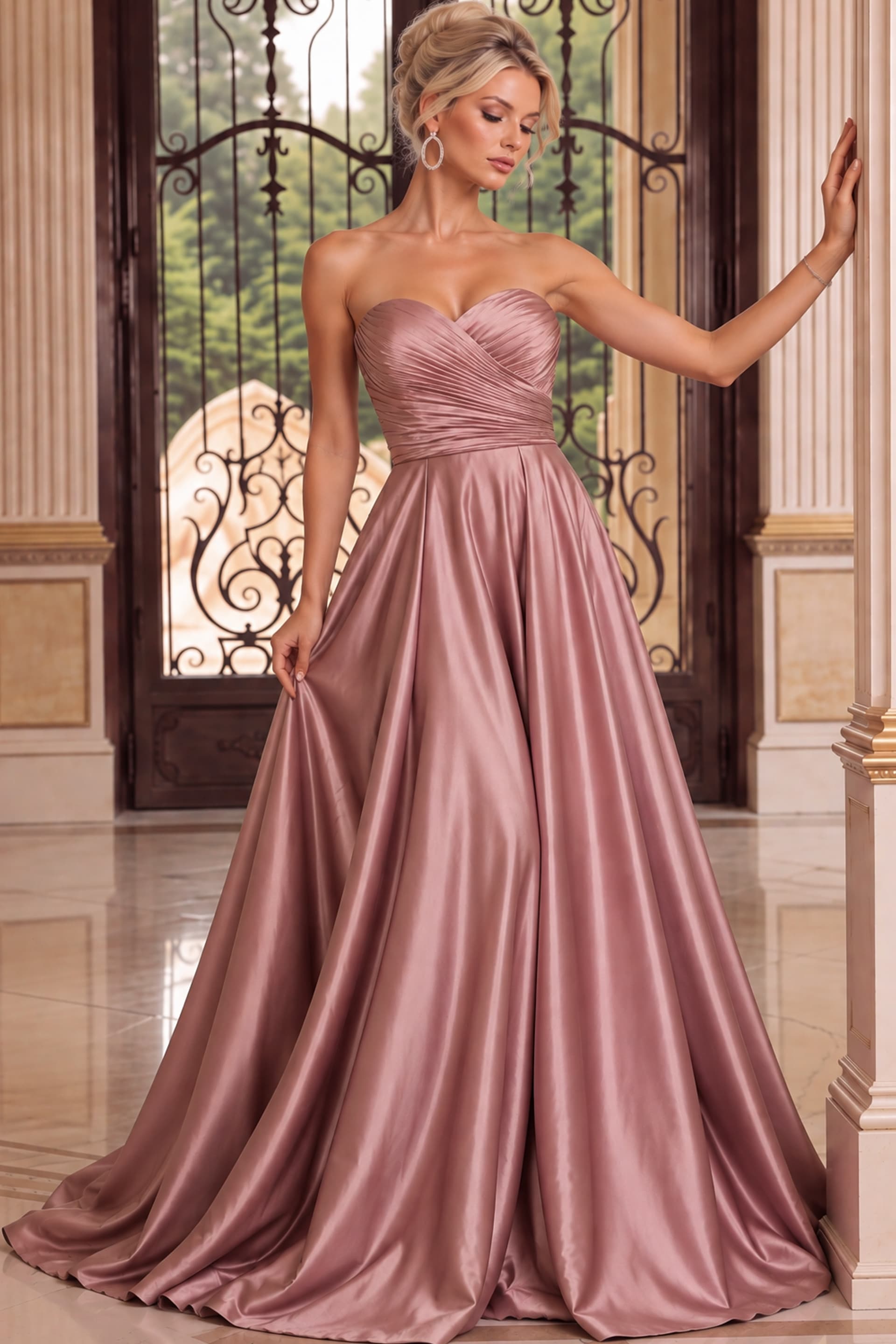 Dusty Rose Strapless Satin A Line Gown 49688 - thumbnail 5