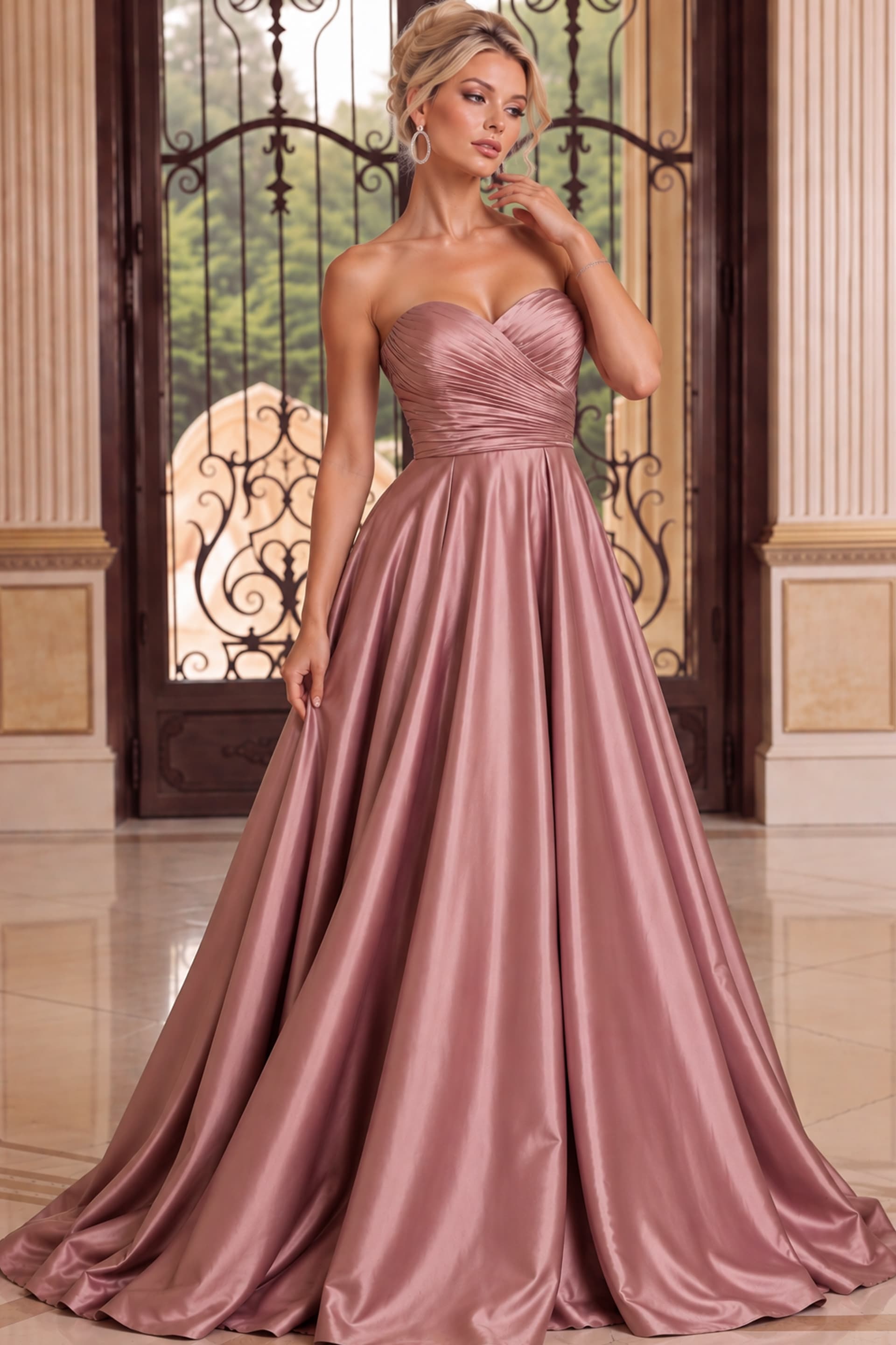 Dusty Rose Strapless Satin A Line Gown 49688 - thumbnail 3