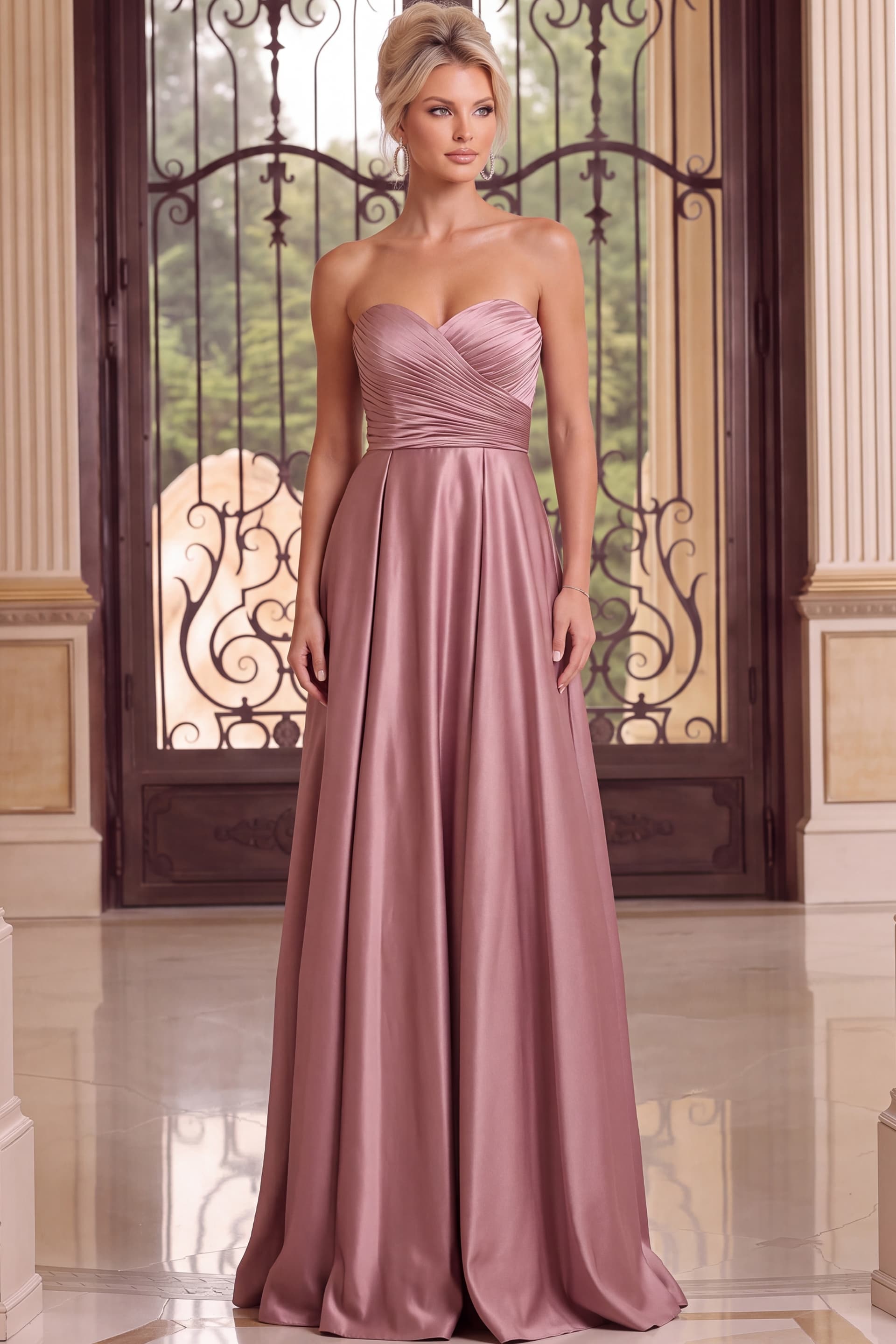 Dusty Rose Strapless Satin A Line Gown 49688 - thumbnail 9
