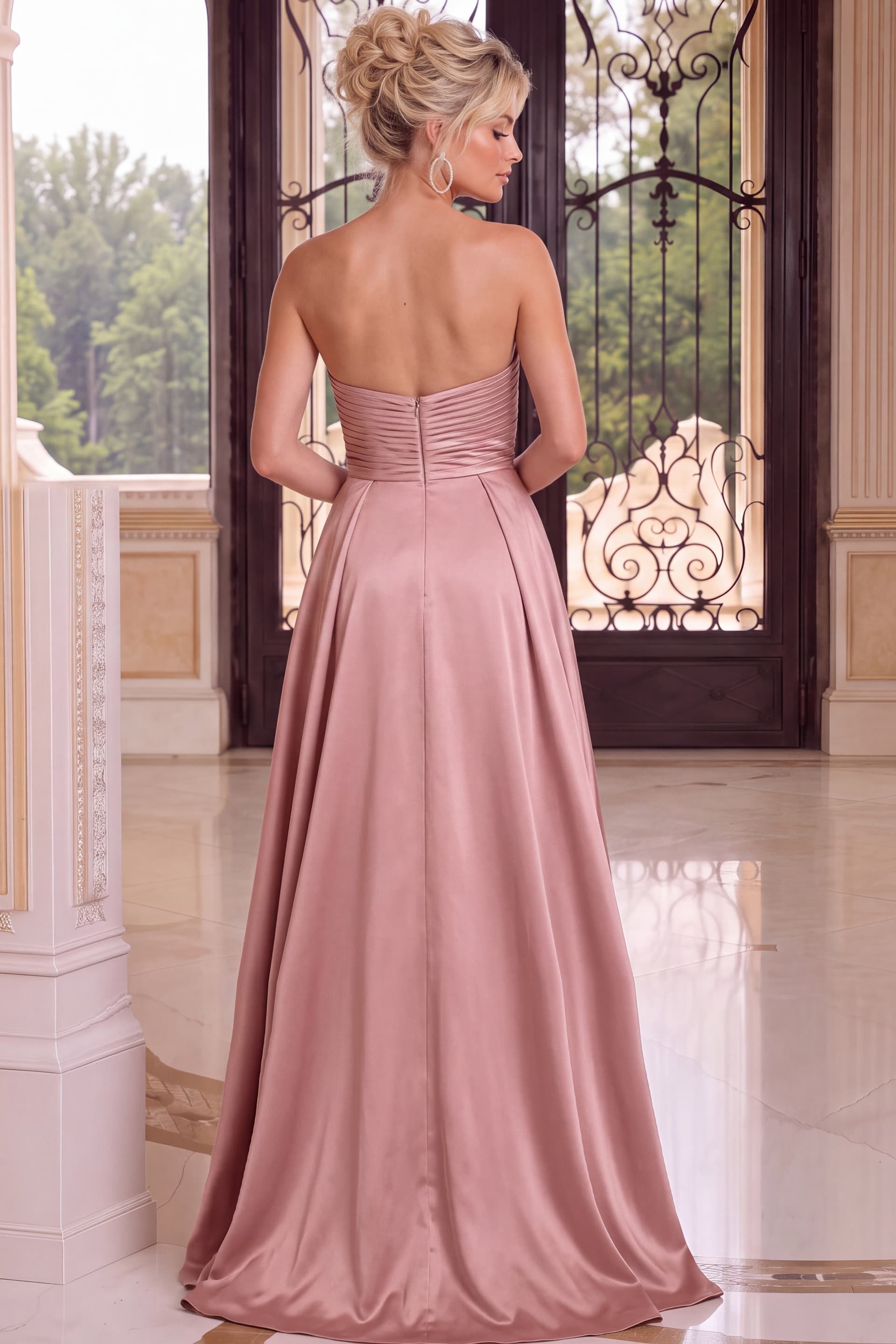 Dusty Rose Strapless Satin A Line Gown 49688 - thumbnail 2