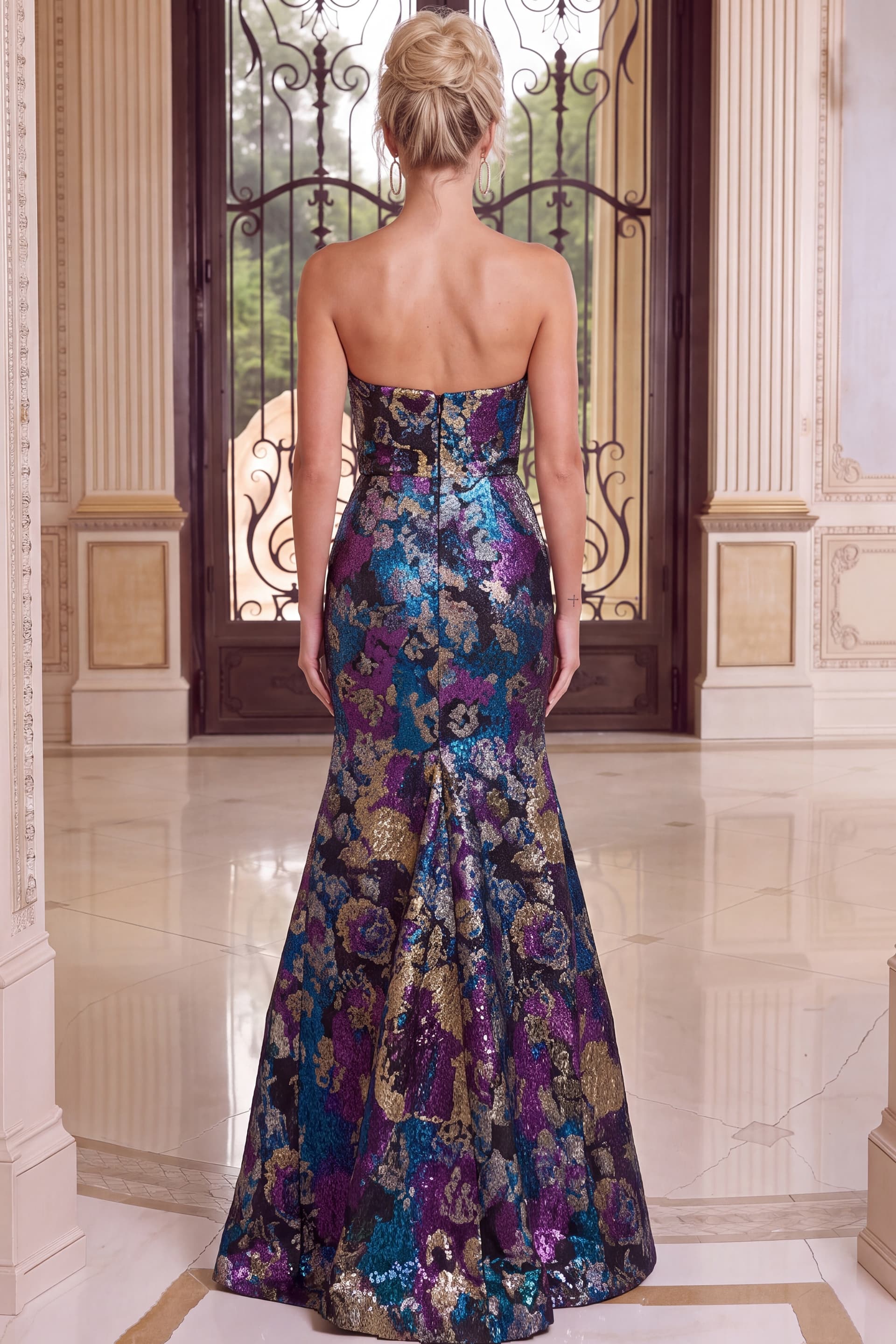 Multicolor Floral Strapless Mermaid Evening Gown 49846 - thumbnail 2