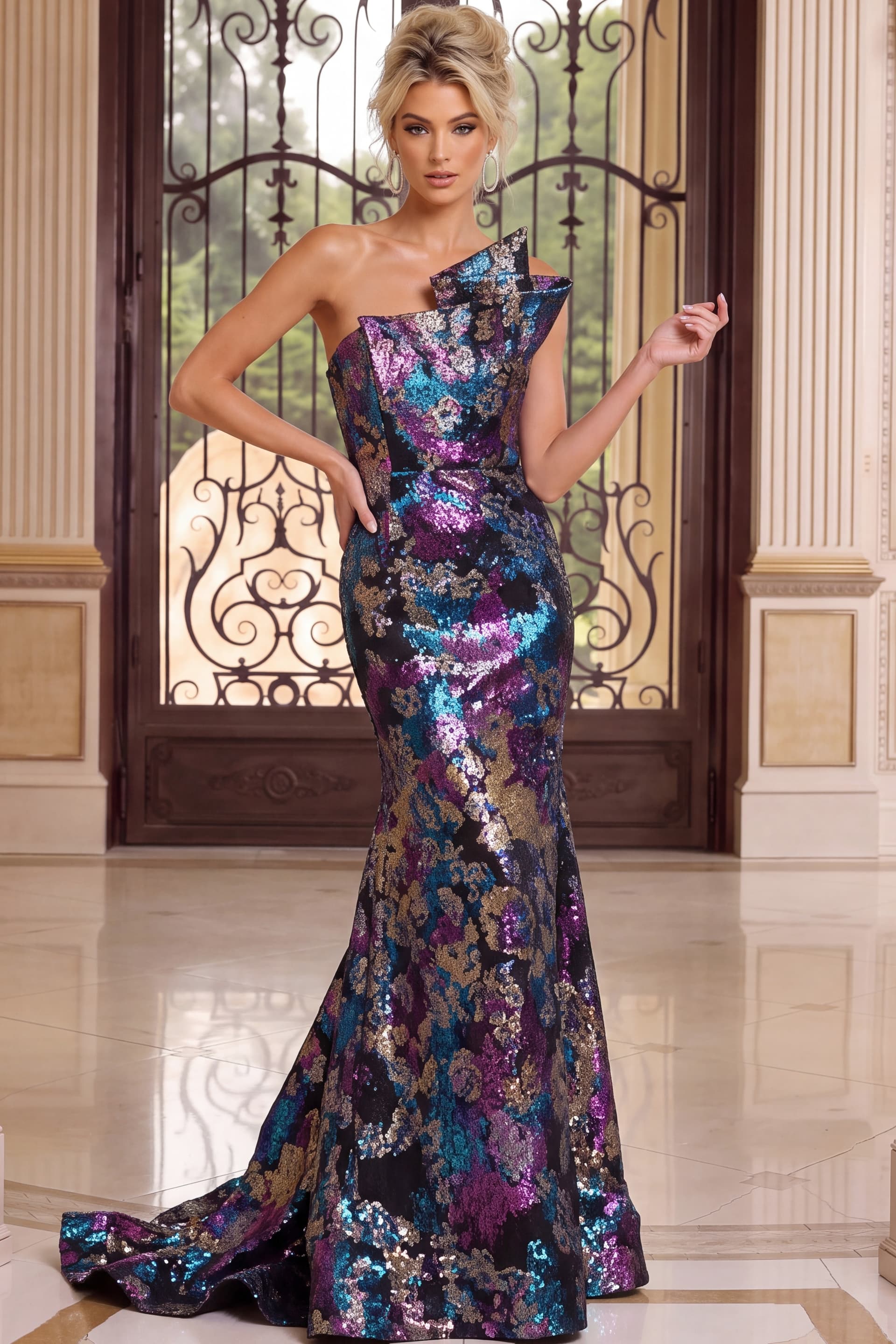 Multicolor Floral Strapless Mermaid Evening Gown 49846 - thumbnail 3