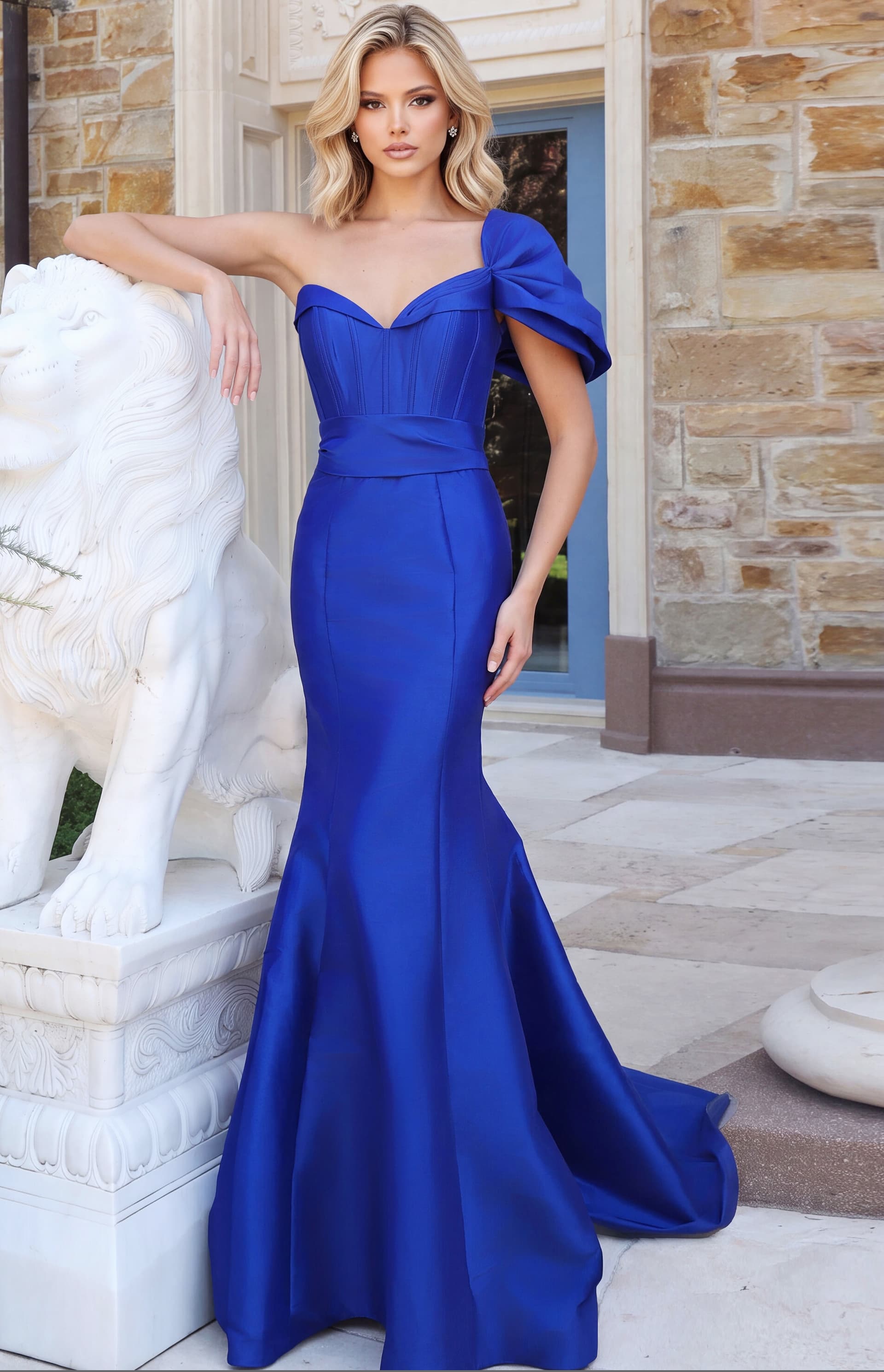 One Shoulder Puff Sleeve Mermaid Gown 52789