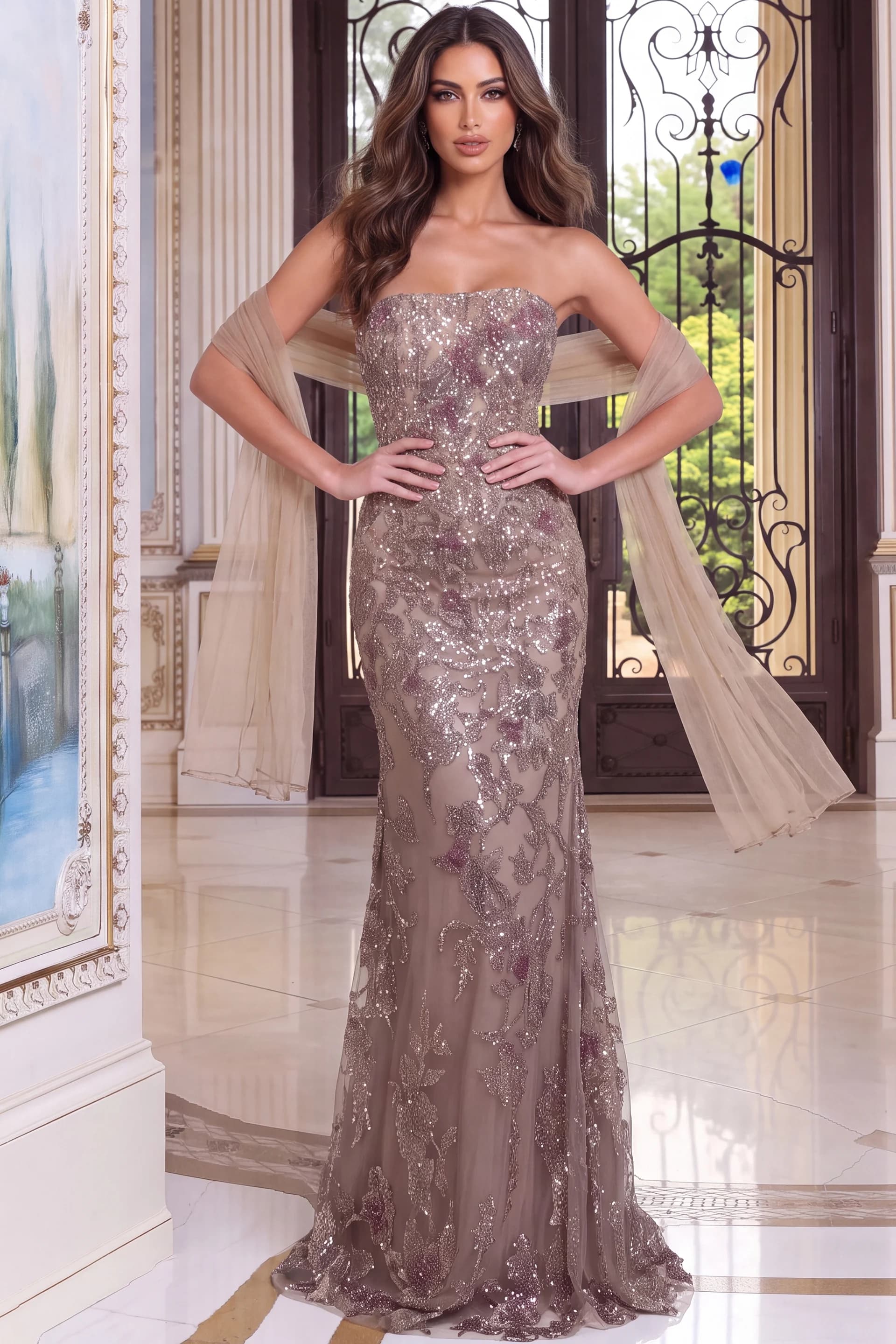 Sequin Mermaid Evening Gown 53381