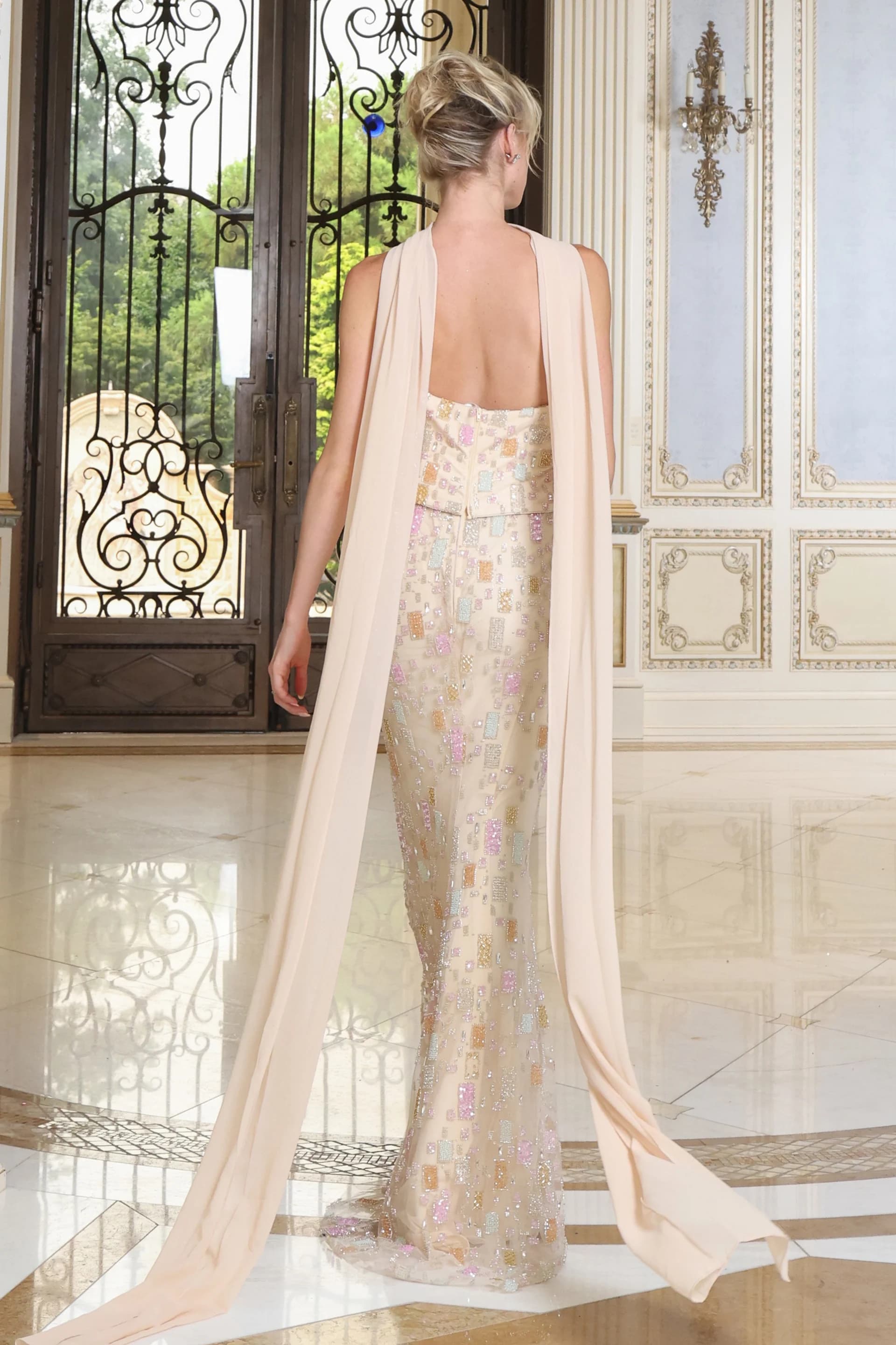 Beaded Column Gown with Cape 54177 - thumbnail 2