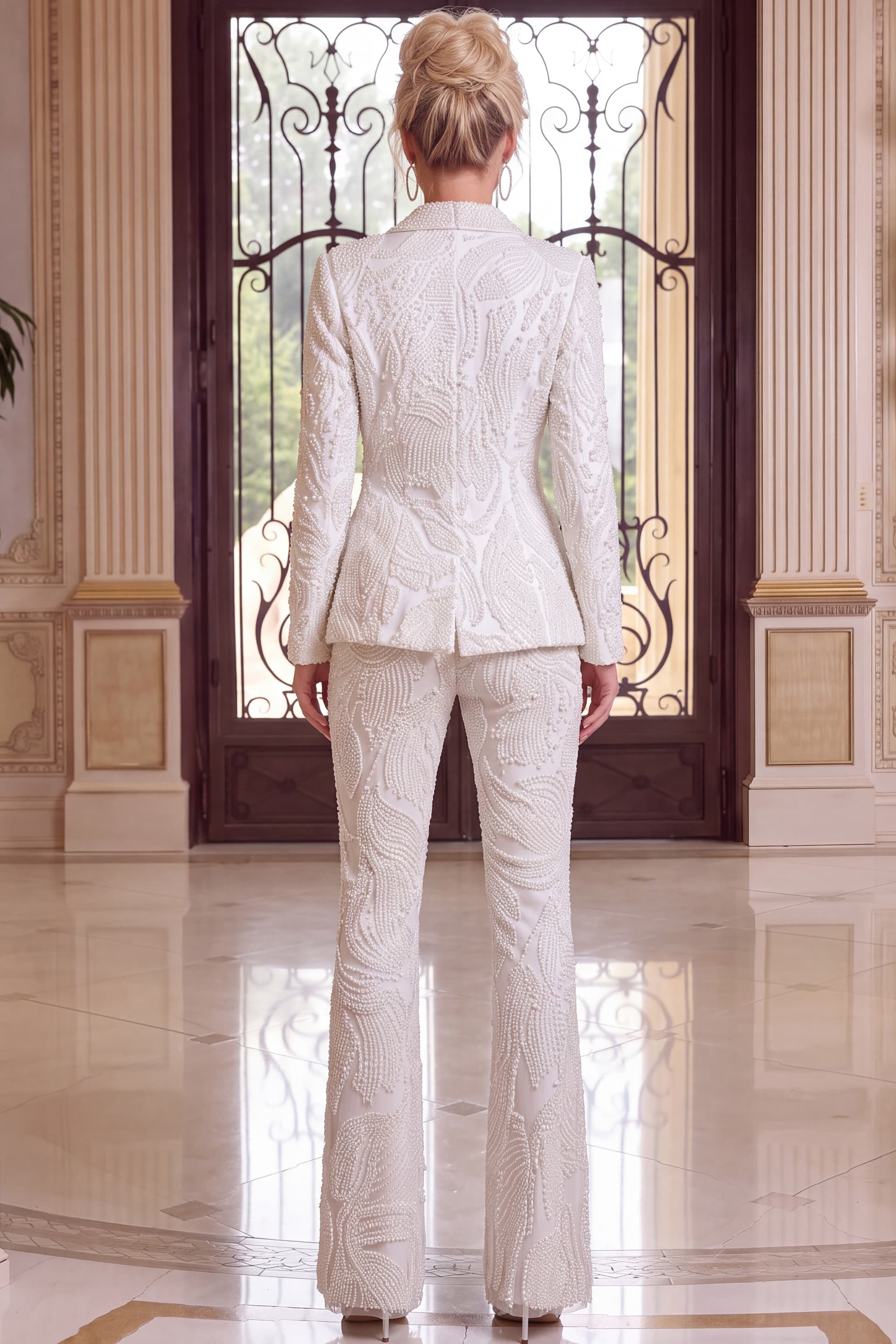 Beaded Embellished Pantsuit with Cape Sleeves 54308 - thumbnail 2