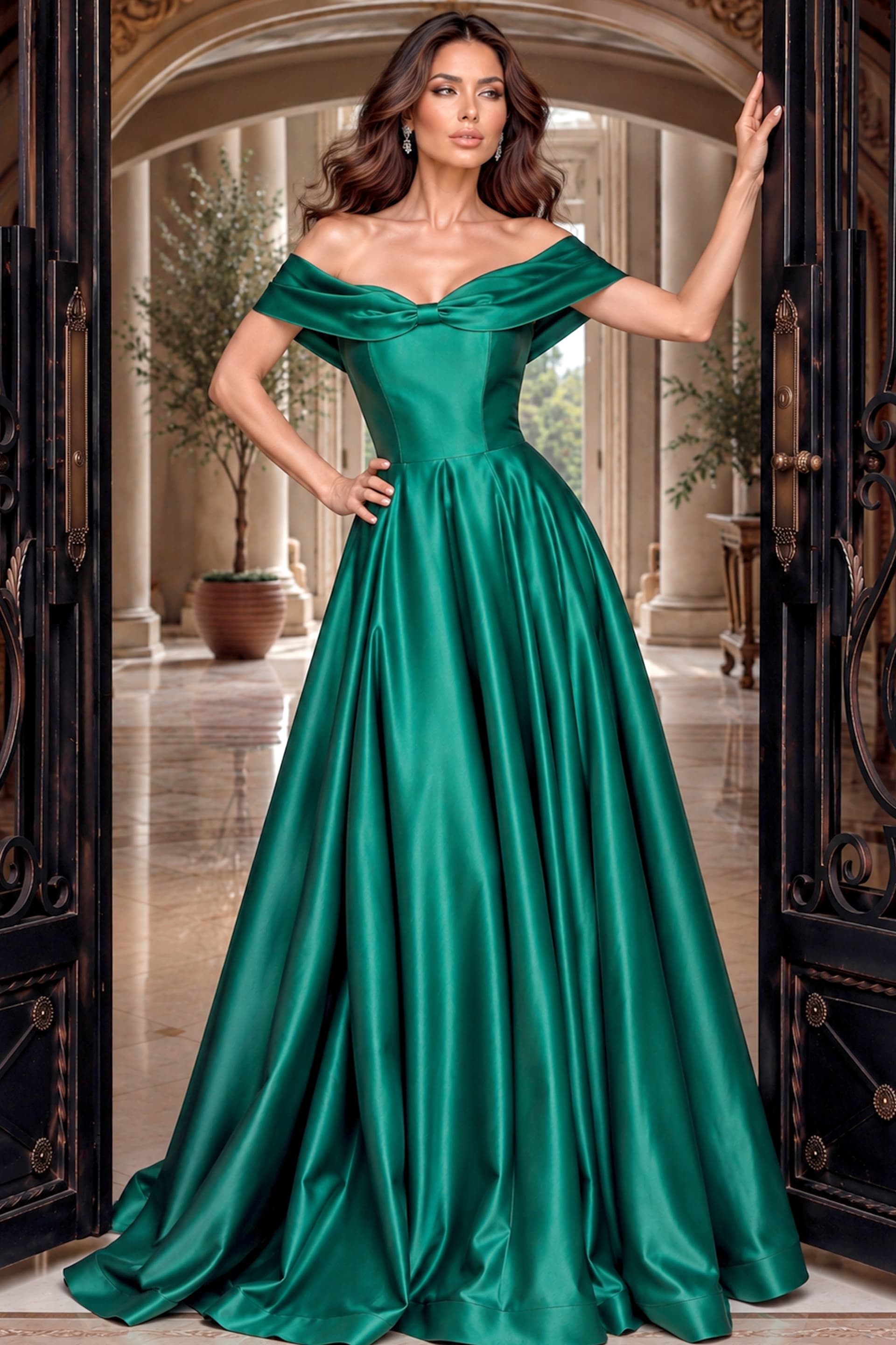 Off the Shoulder A Line Satin Gown 55122 - thumbnail 2
