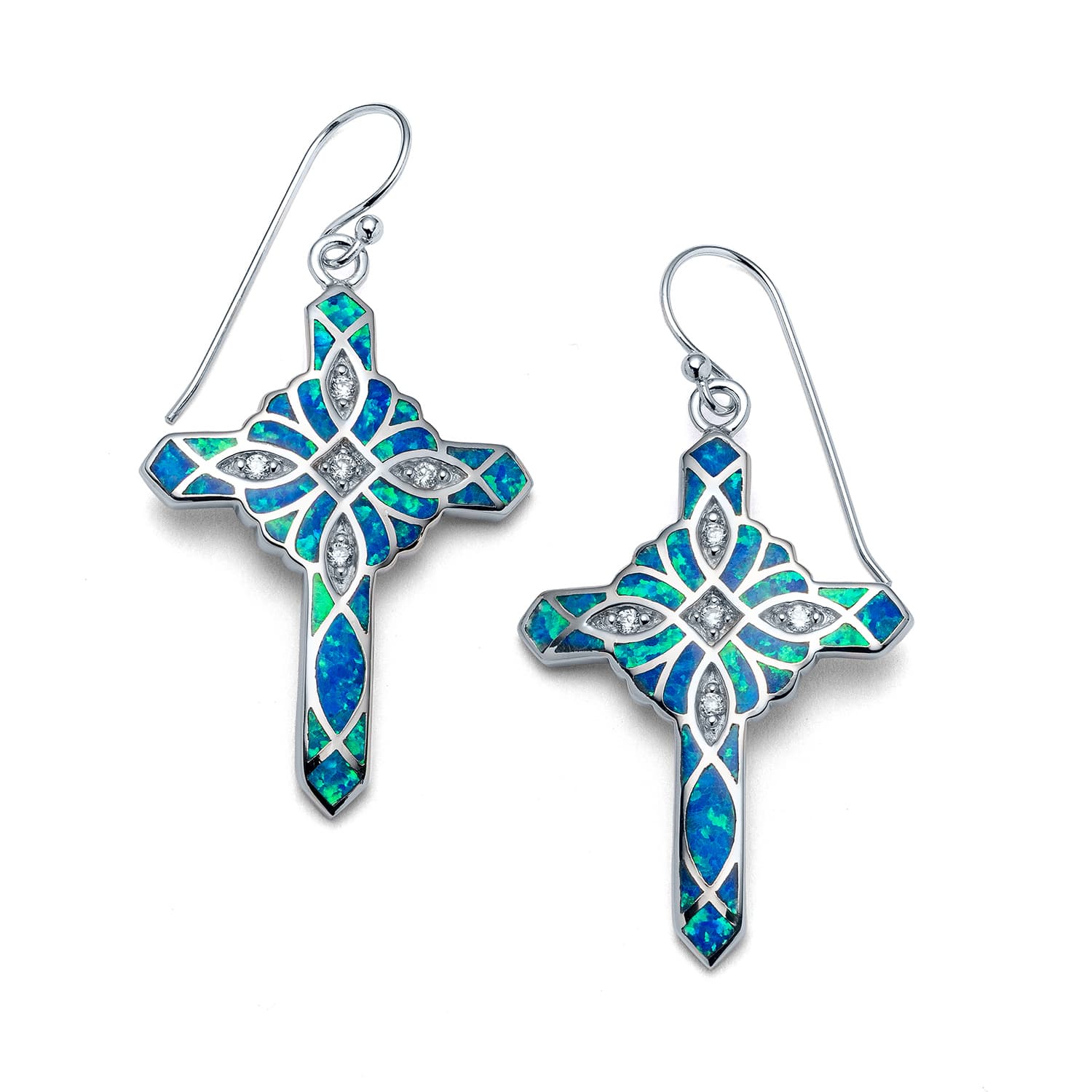 Blue Opal Cross Earrings