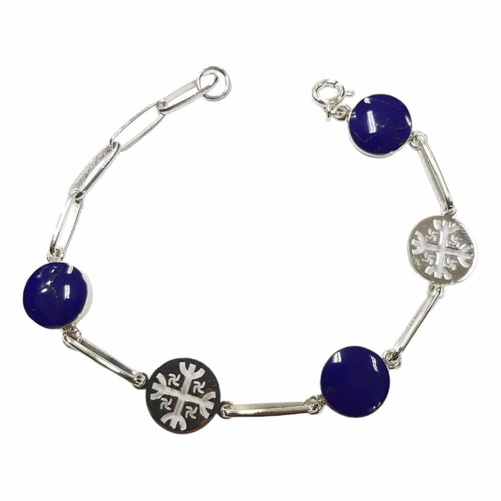 Kultrun Sterling Silver and Lapis Lazuli Link Bracelet