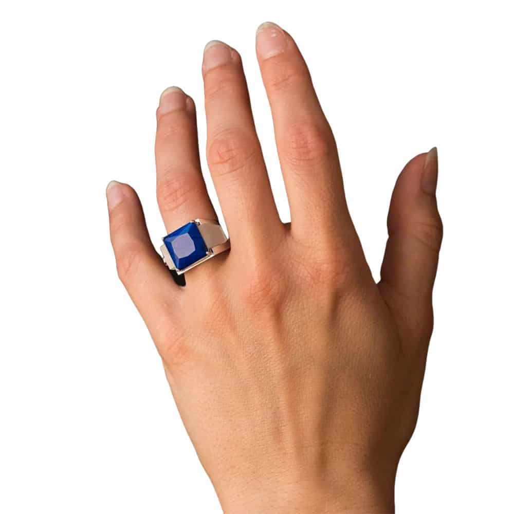 Draxon Sterling Silver and Lapis Lazuli Square Cabochon Ring - thumbnail 5