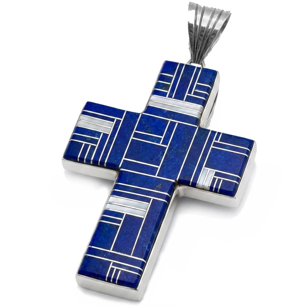 Aiyana Lapis Lazuli, Nacar and Sterling Silver Cross - thumbnail 2