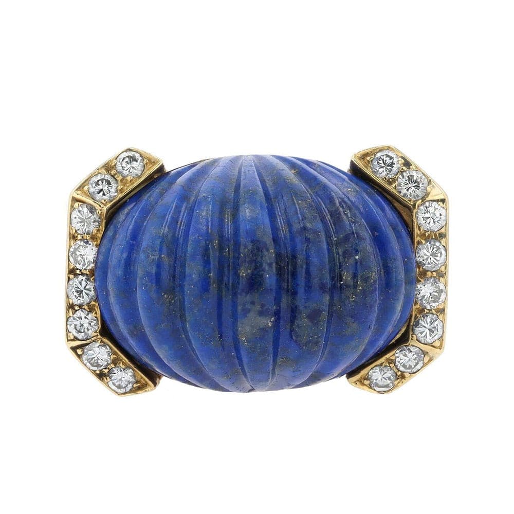 Blue Eternity Lapis Lazuli, Diamonds and 18K Gold Anniversary Ring