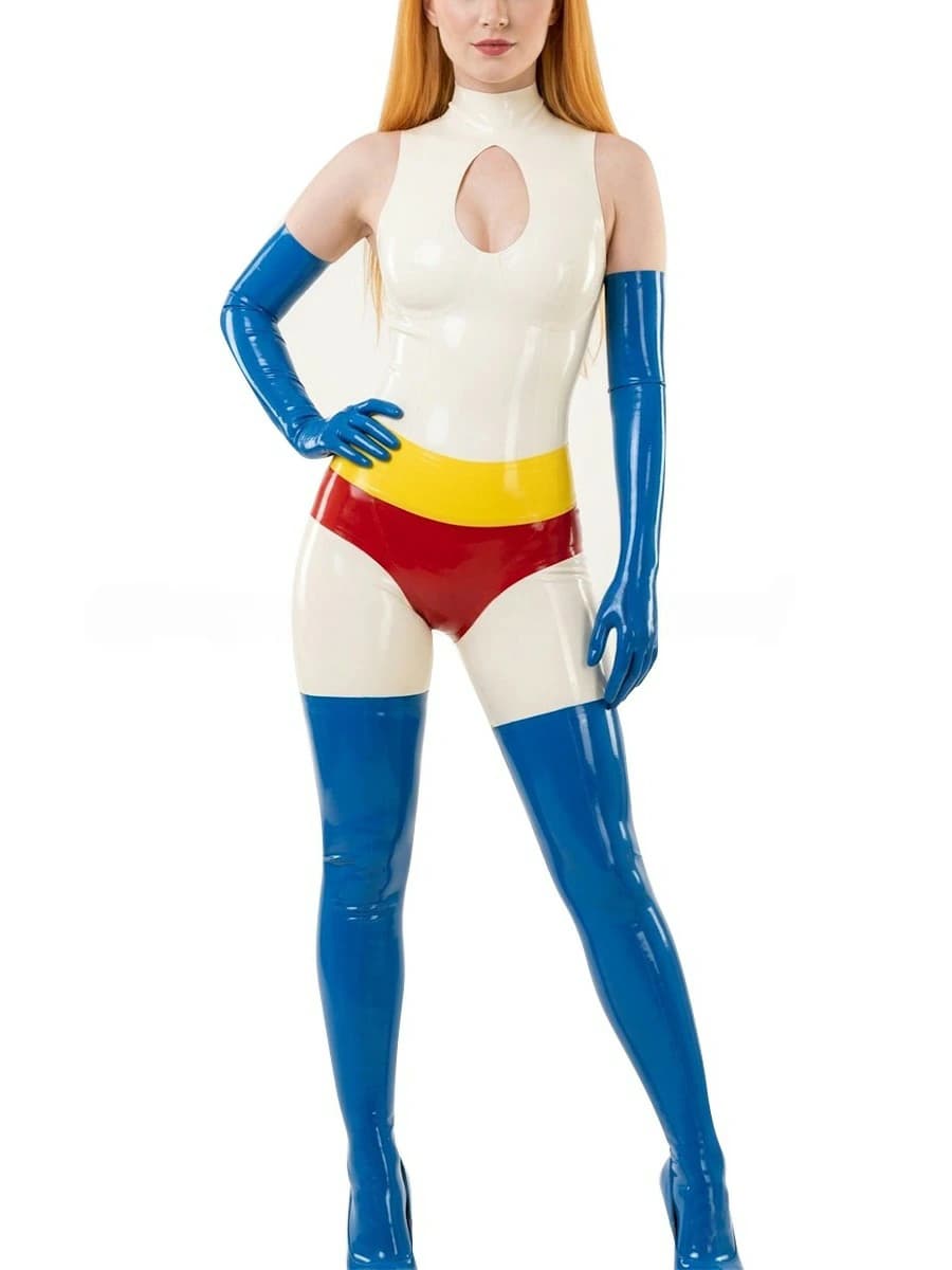 Latex Superman-Themed Color-Block Cosplay
