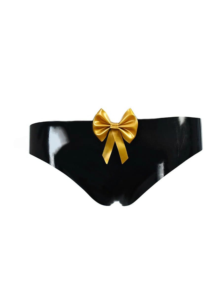 Latex Black Low-Rise Briefs with Gold Bow