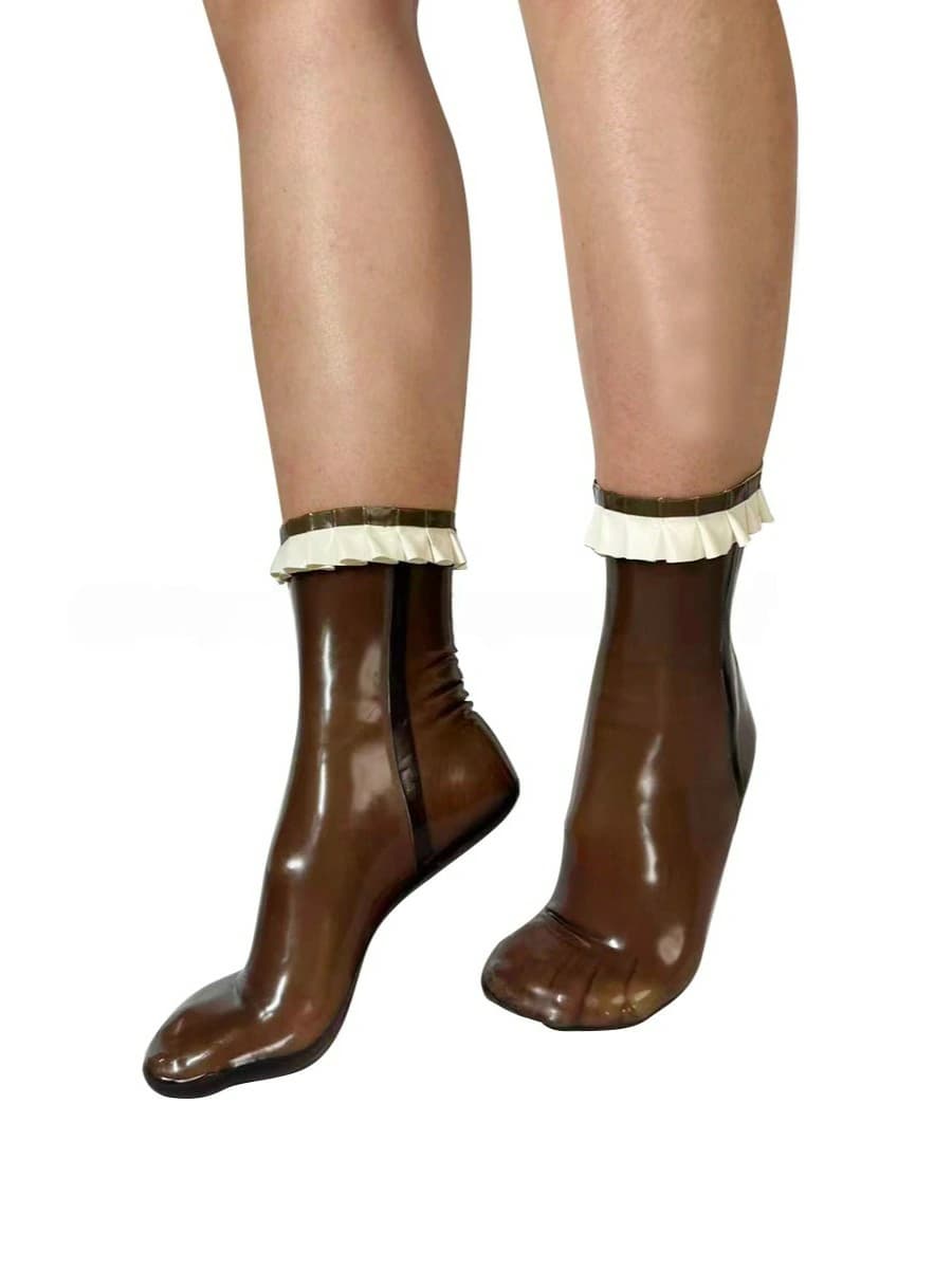 Latex Ankle Socks with White Ruffle Trim - thumbnail 2