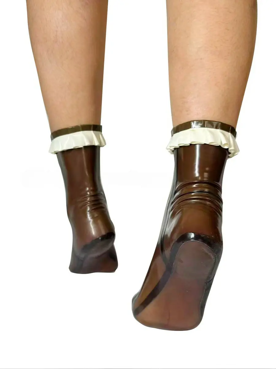 Latex Ankle Socks with White Ruffle Trim - thumbnail 3