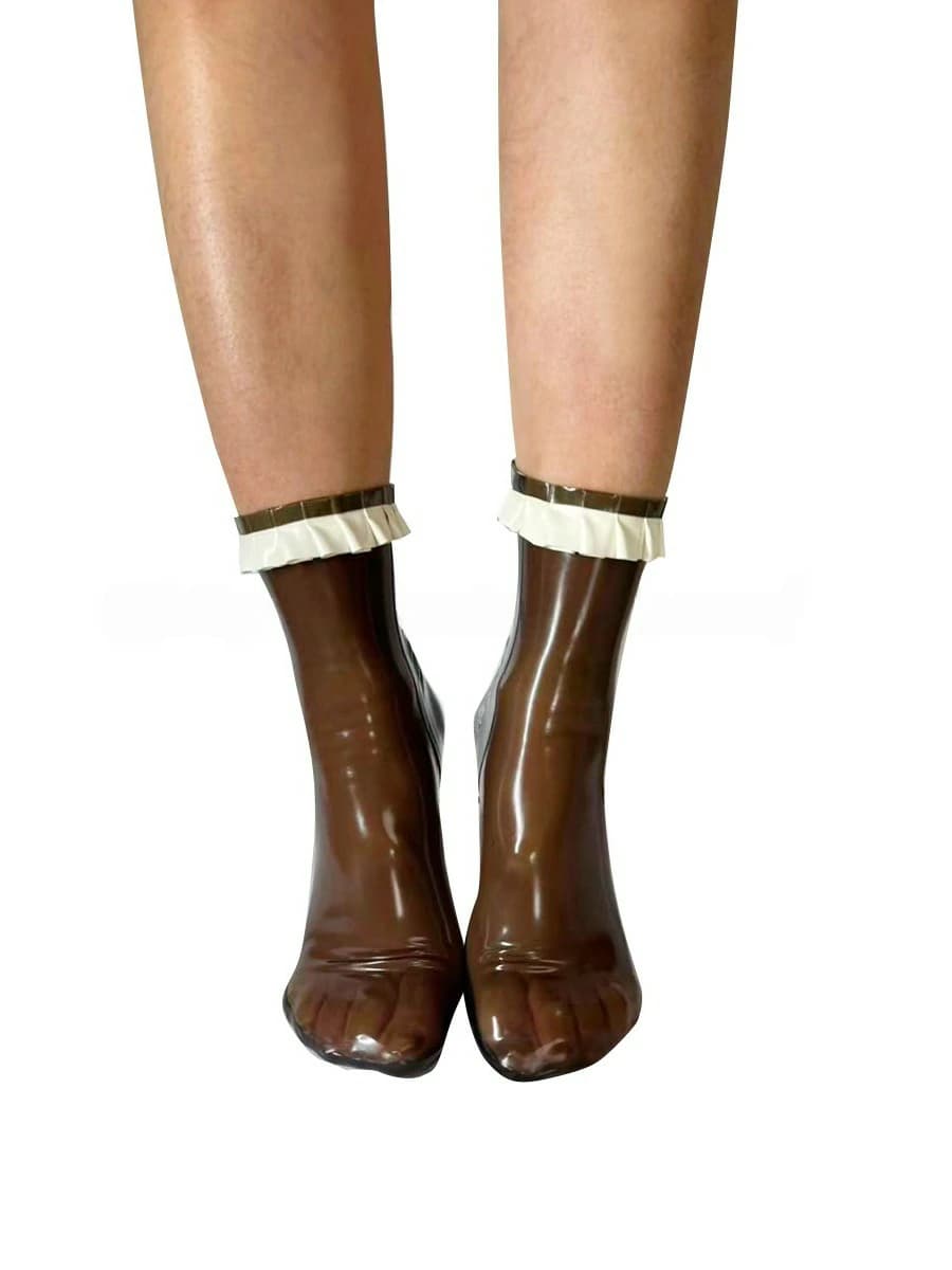 Latex Ankle Socks with White Ruffle Trim - thumbnail 4