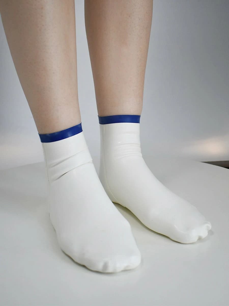Latex White Ankle Socks with Royal Blue Cuff
