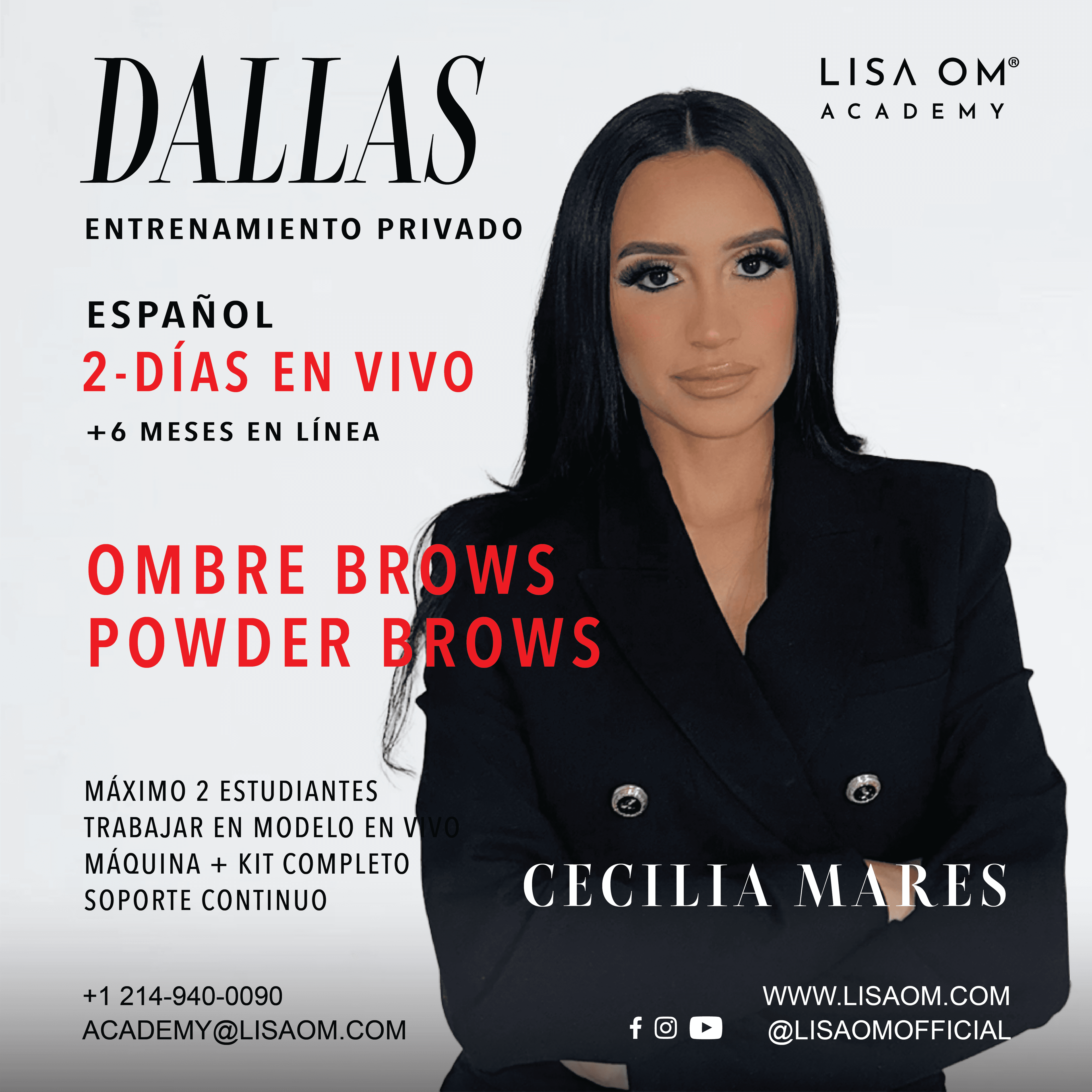 1-ON-1 Entrenamiento Privado | 1 o 2 DÍAS DALLAS  Ombre Powder Brows Curso (ESPAÑOL)