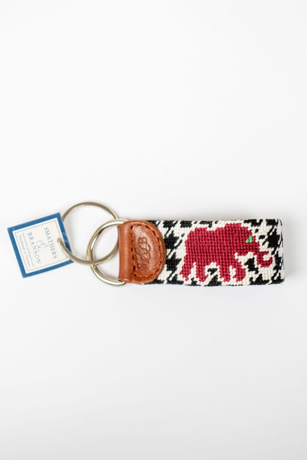 Smathers &amp; Branson Needlepoint Elephant Houndstooth Key Fob