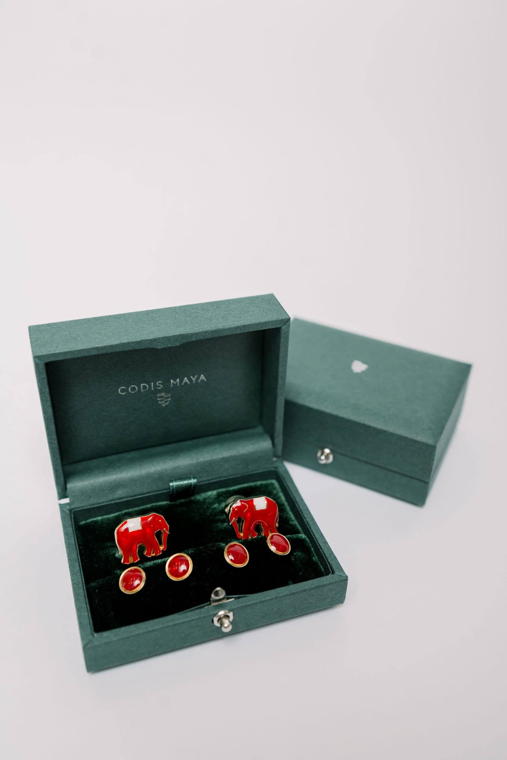 Codis Maya Gold Crimson Enamel Elephant Stud Set