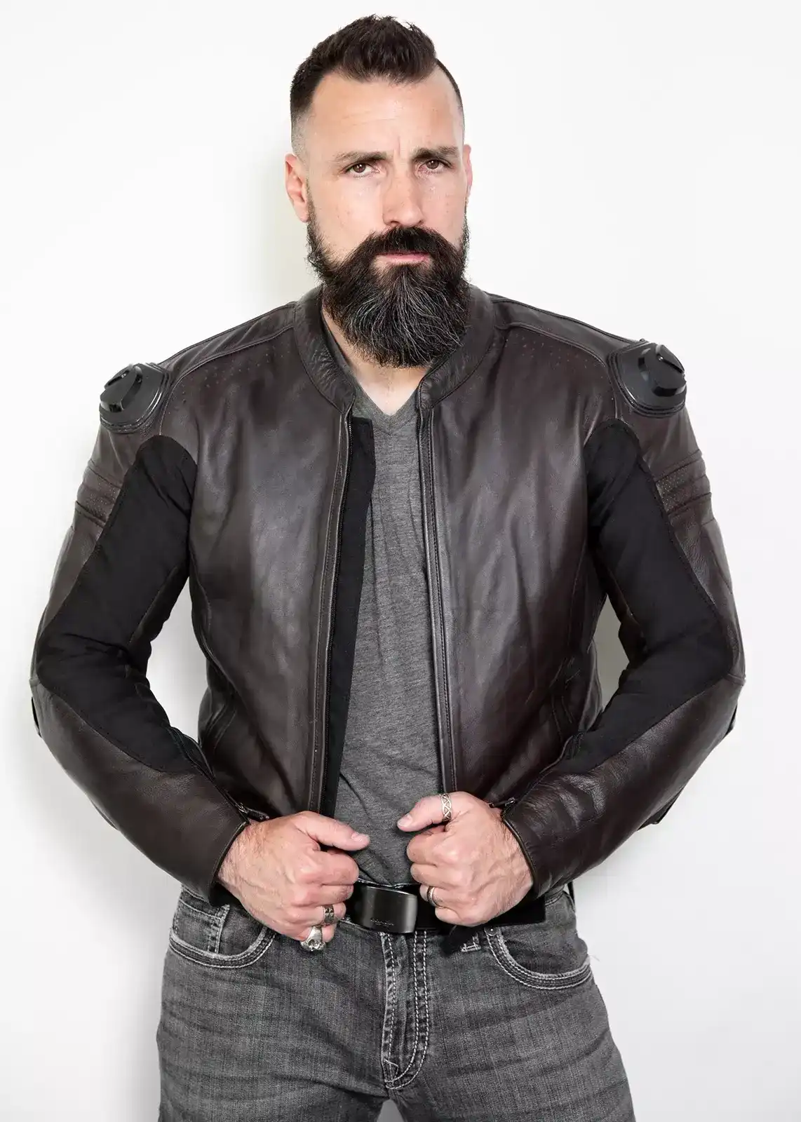 Mens Brown Leather Motorcycle Jacket with Armor