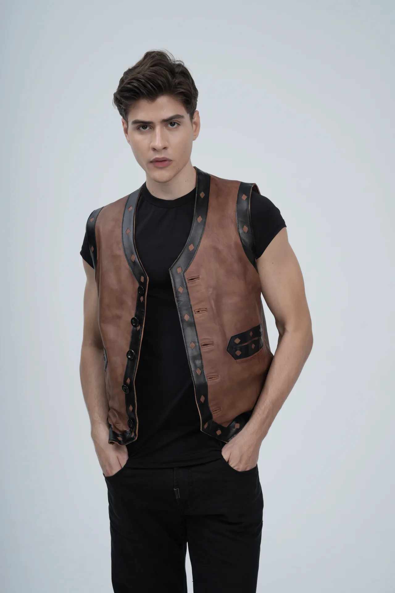 Warriors Brown Leather Biker Vest