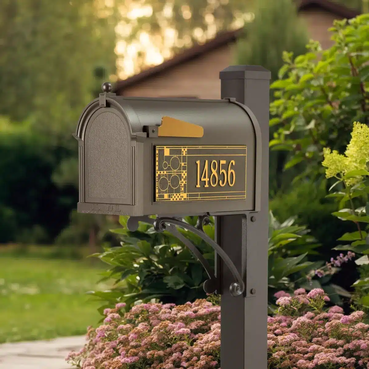 Whitehall Superior Mailbox Frank Lloyd Wright Coonley Package #2 (Capitol Mailbox, Superior Post, Personalized Coonley Side Plaques) - thumbnail 2