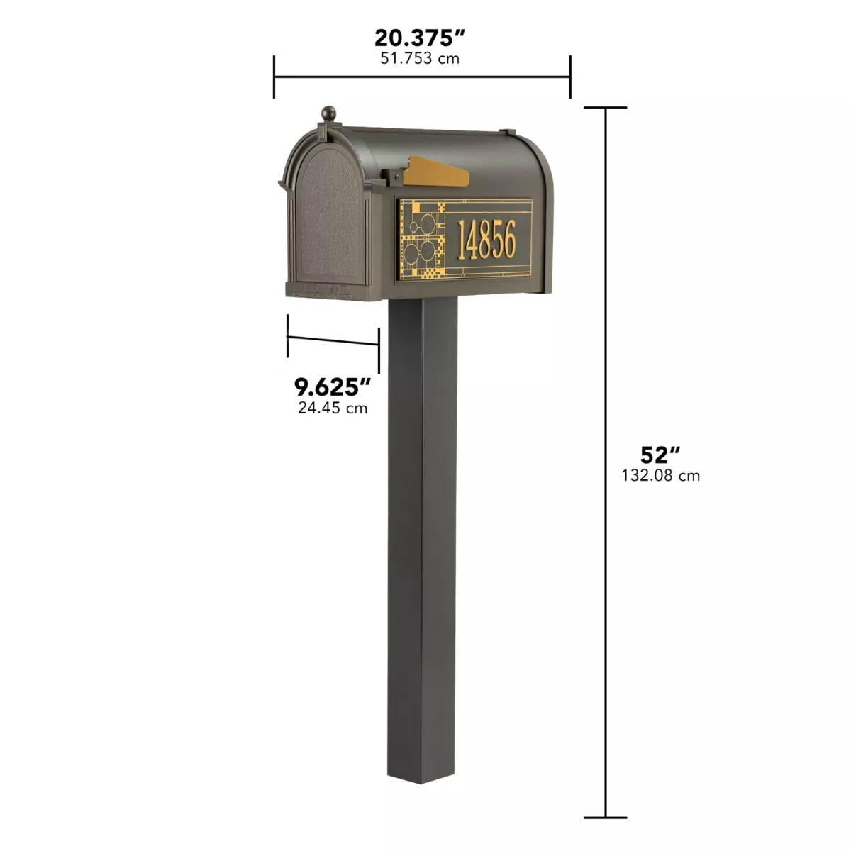 Whitehall Premium Mailbox Frank Lloyd Wright Coonley Package #2 (Capitol Mailbox, Standard Post, Personalized Coonley Side Plaques) - thumbnail 4