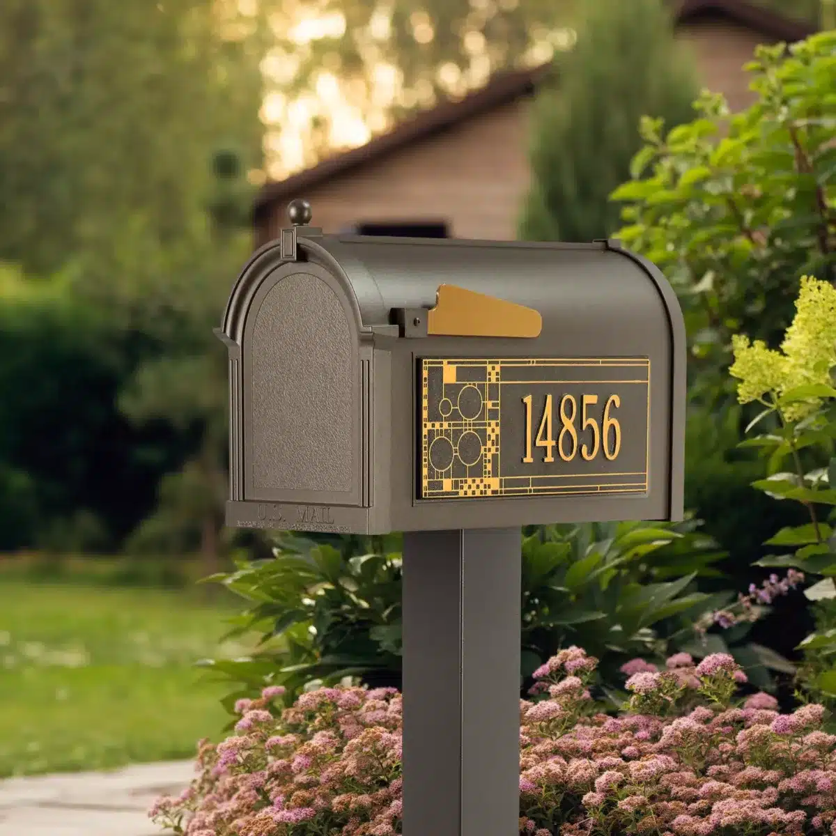 Whitehall Premium Mailbox Frank Lloyd Wright Coonley Package #2 (Capitol Mailbox, Standard Post, Personalized Coonley Side Plaques) - thumbnail 2