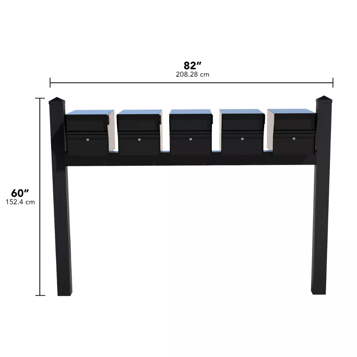Whitehall Quint Mount MailVault Mailbox Rack with Pyramid Caps (5 Mailboxes, Quint Mount Rack with MailVault Hardware) - thumbnail 6