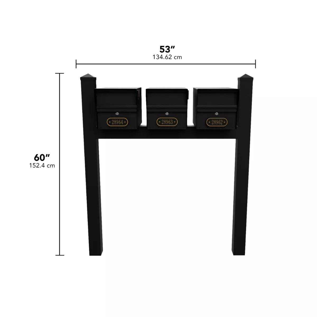 Whitehall Triple Mount MailVault Mailbox Rack with Pyramid Caps (3 Mailboxes, Tri-Mount Rack with MailVault Hardware) - thumbnail 5